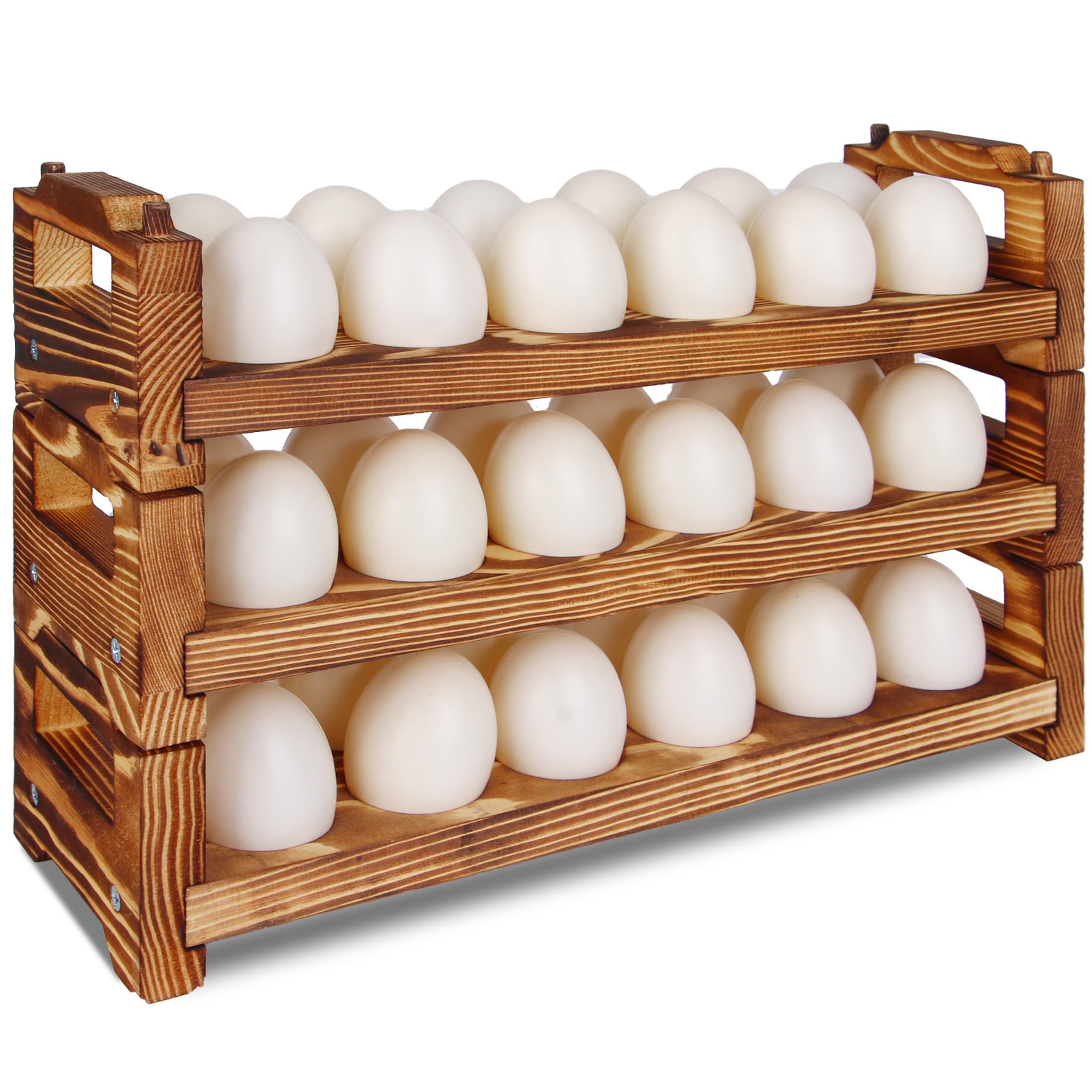CVHOMEDECO. Wooden Egg Holder Fresh Egg Holders Countertop Firewood Egg Collecting Rack for Gathering Fresh eggs, Stackable with
