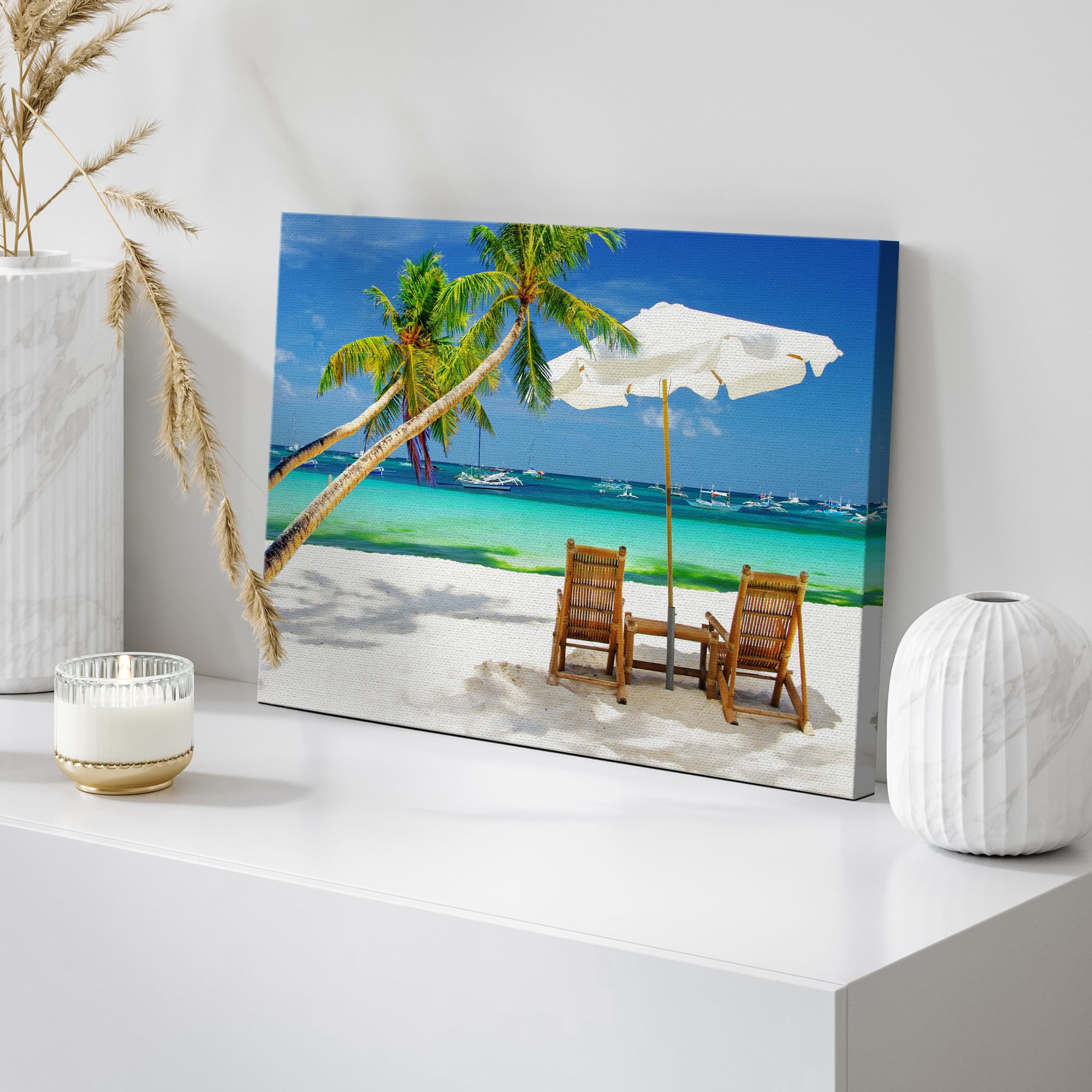 Wall26 Canvas Print, Wall Art Tropical Vacation On The Beach With Boats Nature Wilderness Photography Modern Art Rustic Scenic C