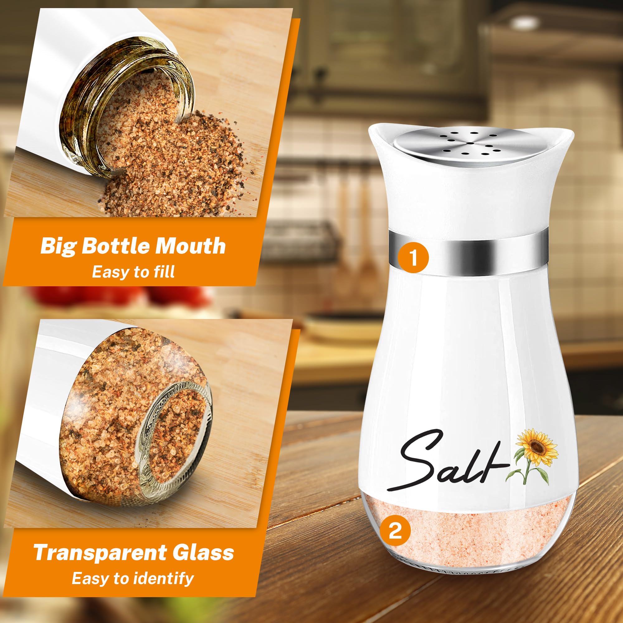 Sunflower Salt And Pepper Shakers Set - 4Oz Farmhouse Cute Kitchen Decor And Accessories Sunflower Gifts For Salt Shakers Glass