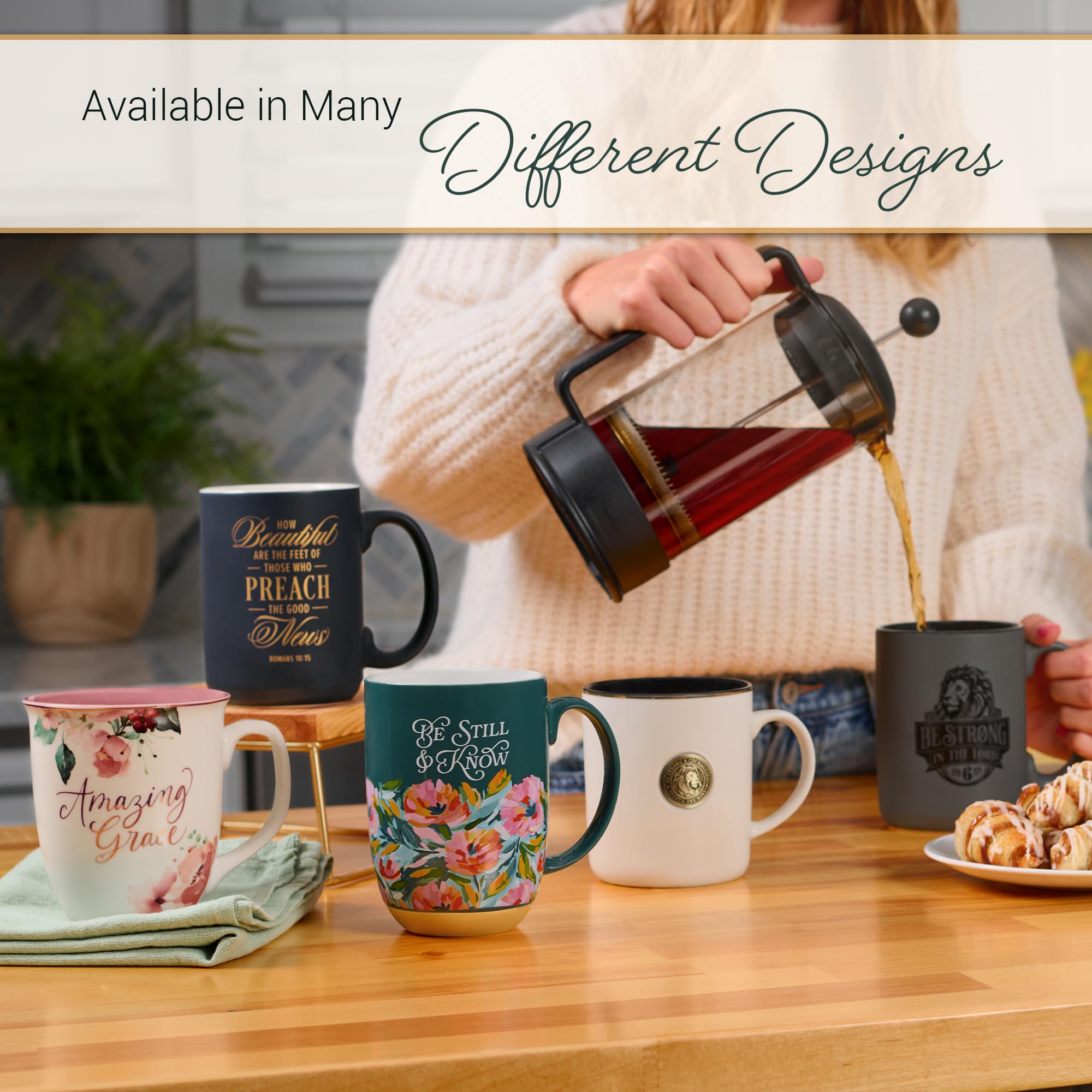 Christian Art Gifts Large Ceramic Coffee & Tea Mug for Men & Women: Be Strong Bible Verse, Gray & Black, 14 oz.