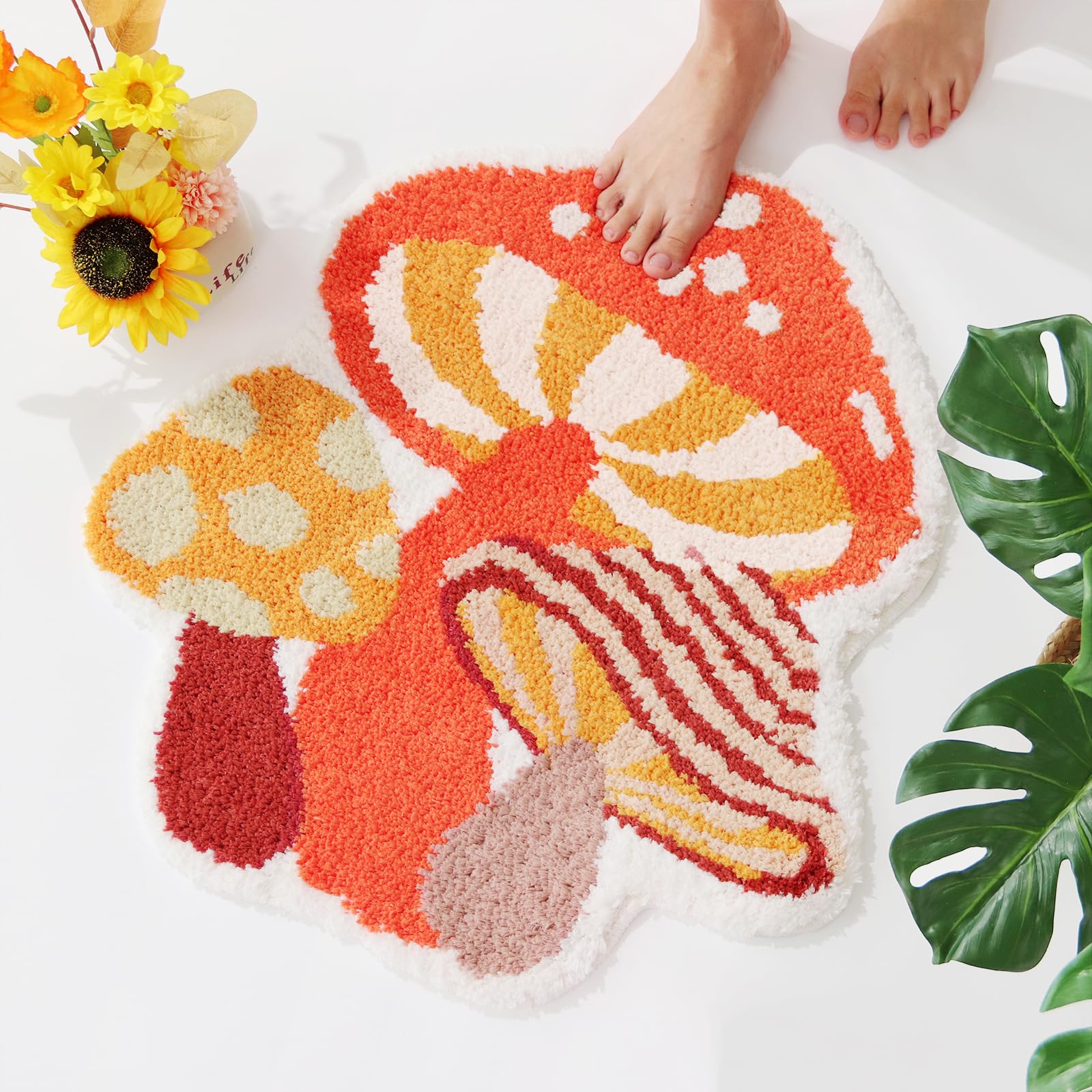 Softania Mushroom Rug Cute Bath Mat Small Non Slip Bathroom Rug Washable Fun Kids Bath Mats - Water Absorbing Bath Mat Funky Mus