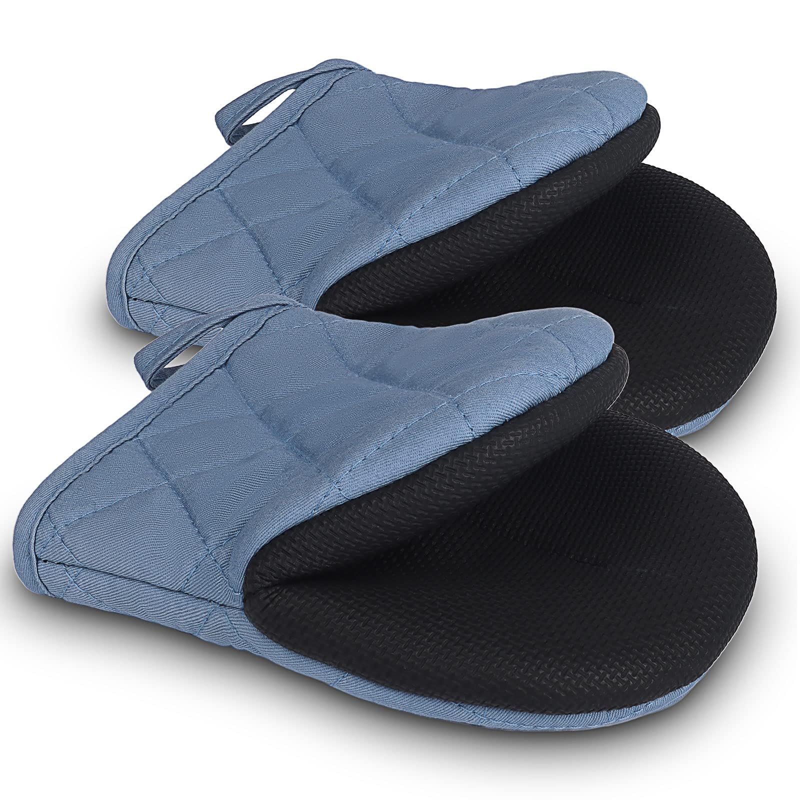 1 Pair Short Oven Mitts, Heat Resistant Silicone Kitchen Mini Oven Mitts For 500 Degrees, Non-Slip Grip Surfaces And Hanging Loo