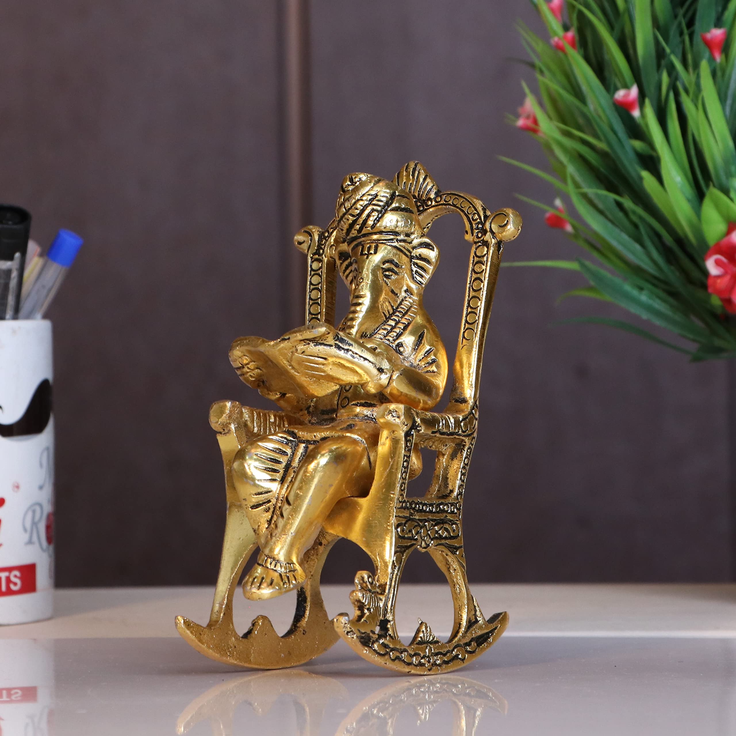 Dreamkraft Metal Chair Ganesh Ganpati Idol With Reading Ramayan Home Decoration And Gifts For Your Love Once