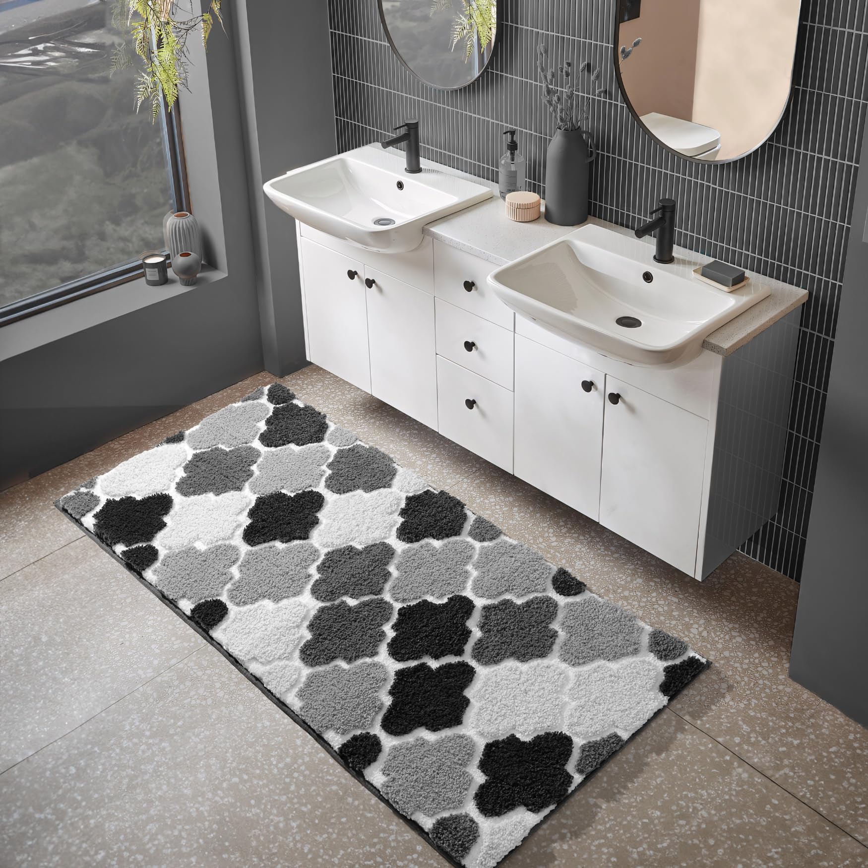 Dexde Bathroom Rugs Runner Non-Slip, Bath Rugs Extra Absorbent Shaggy Large Bath Mats, Machine Wash Dry Shower Rug For Bathroom