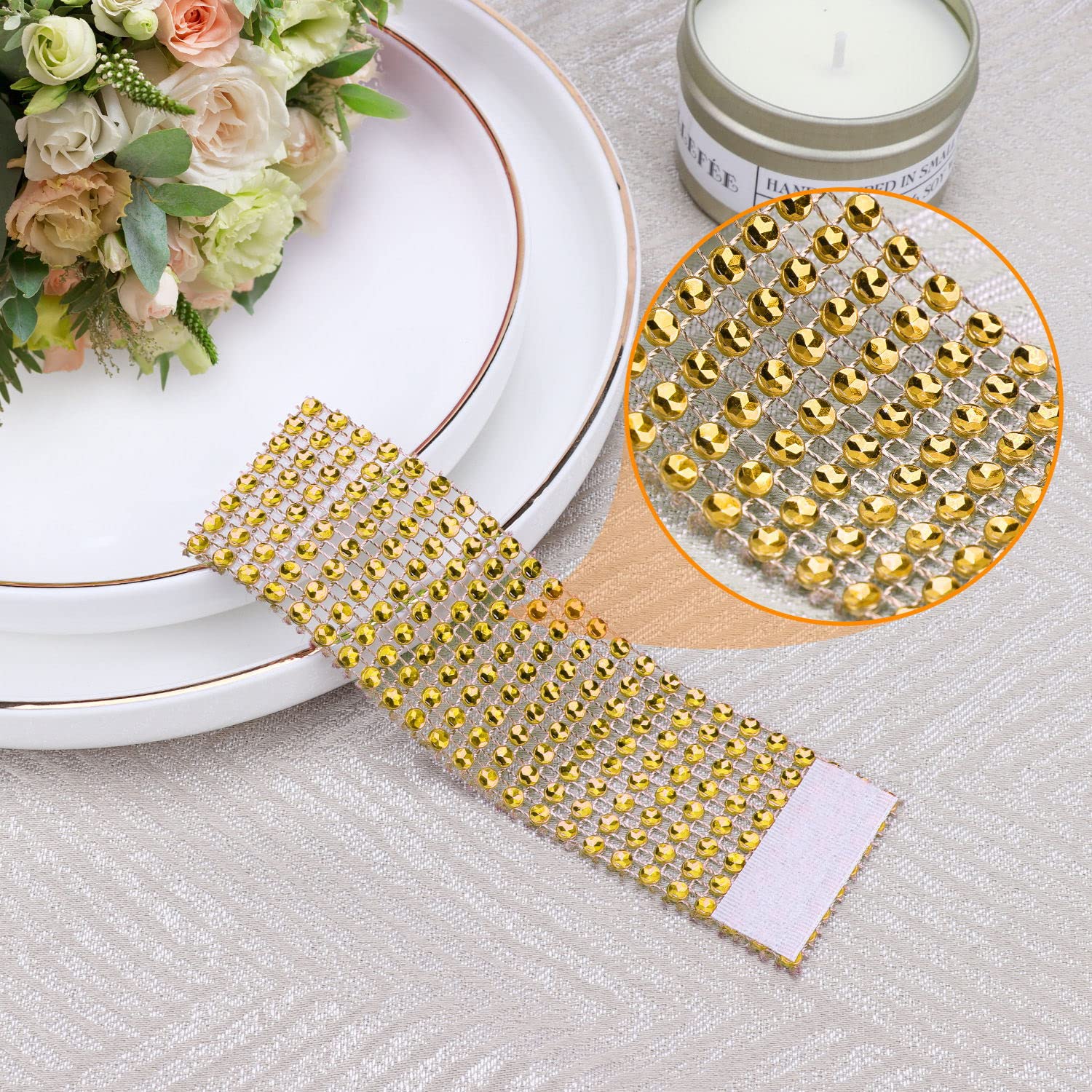 Wotoban Bling Napkin Rings Set Of 150, Rhinestone Gold Napkin Rings Diamond Adornment Napkin Holder Bulk For Wedding, Dinner, Pa