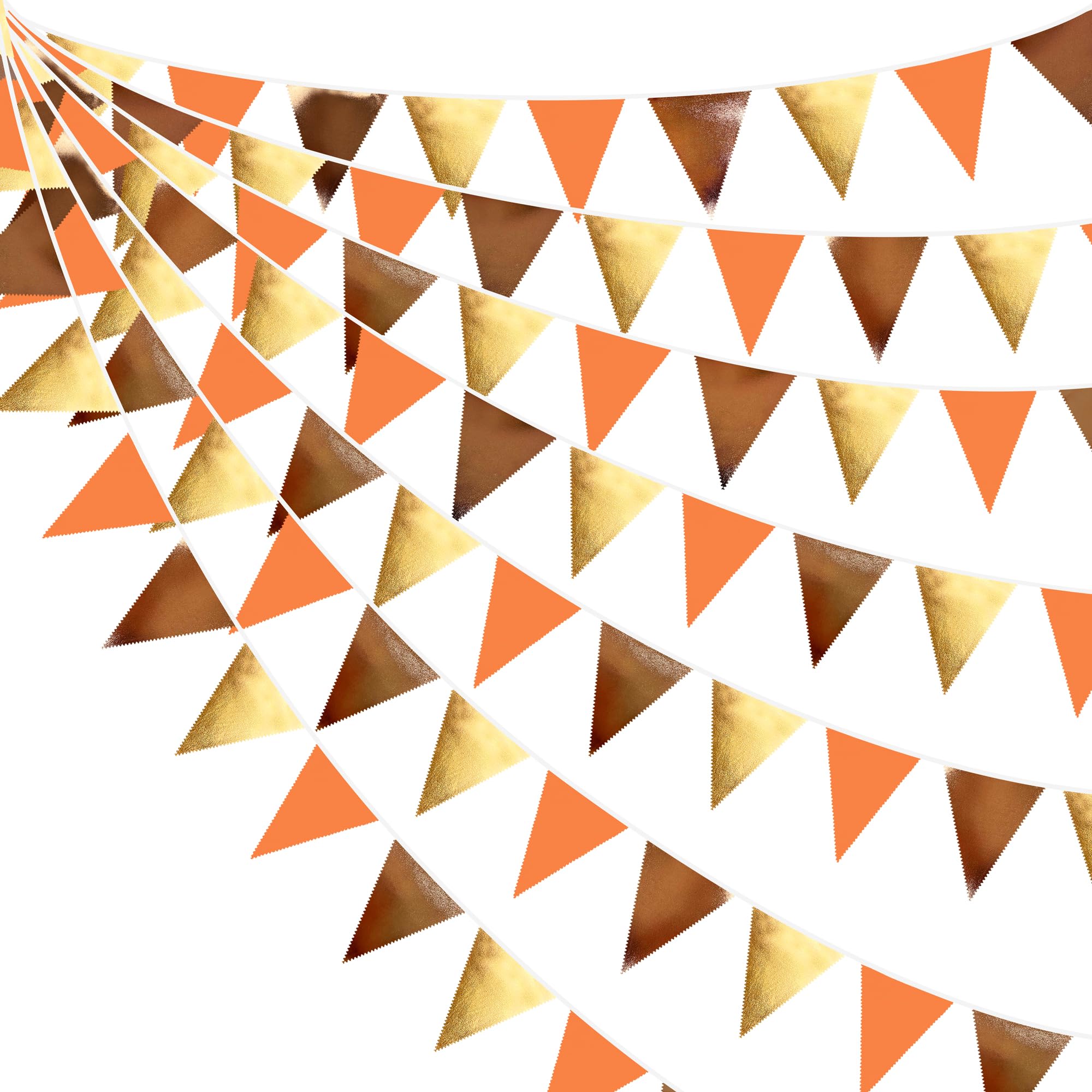 Fall Party Decorations Orange Gold Brown Metallic Fabric Triangle Pennant Banner Flag Bunting Garland For Autumn Fall Thanksgivi