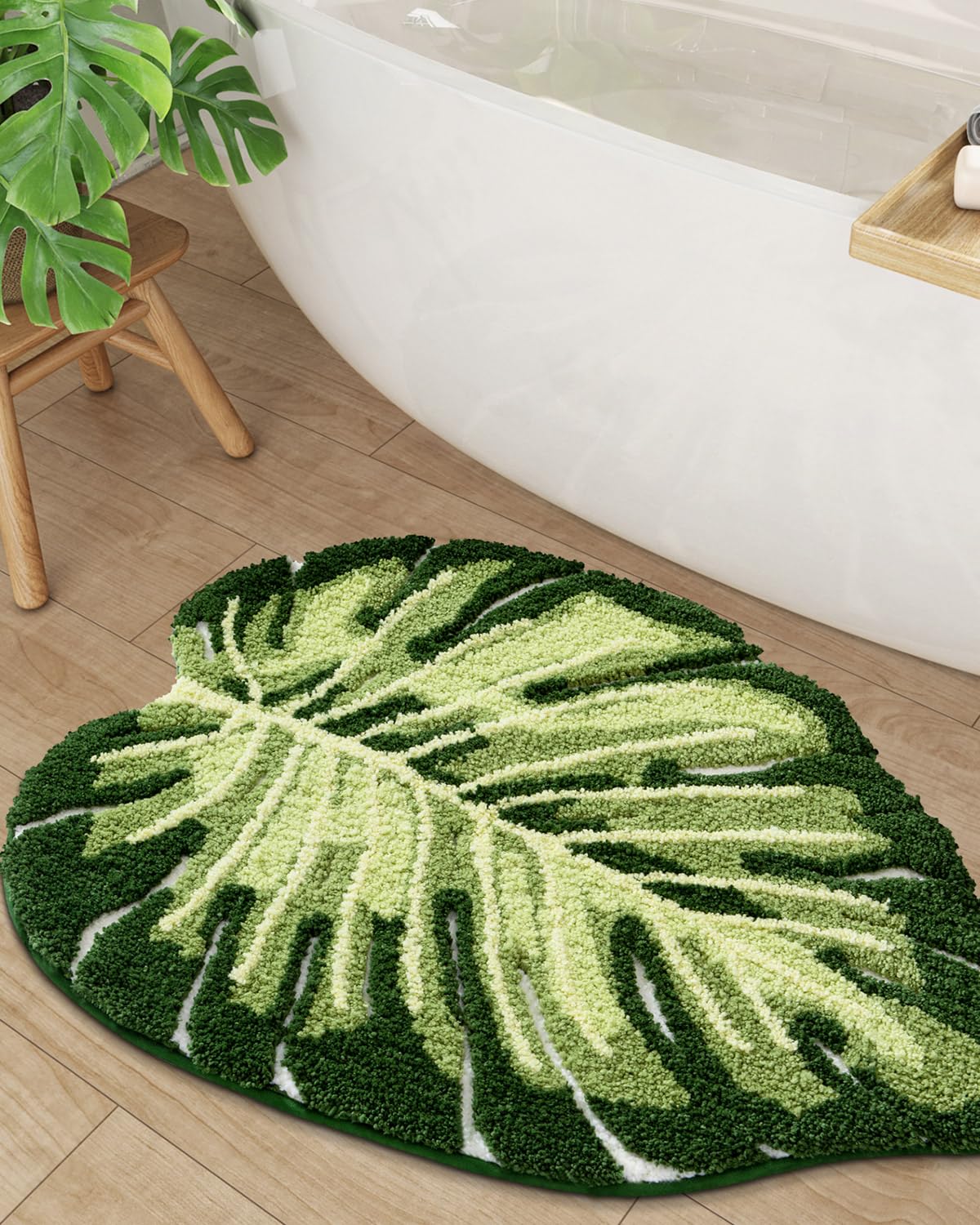 Lumi Cute Bathroom Rugs With Green Leaf Plant, Soft, Fluffy, Plush, Absorbent, Quick Dry, Non Slip, Machine Washable For Shower