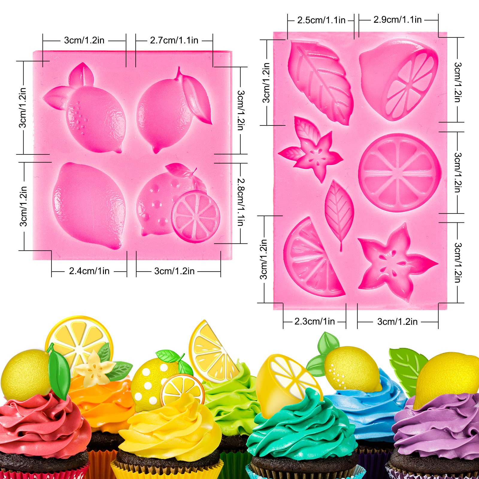Whaline 2 Pack Mini Lemon Fondant Molds Summer Fruit Flower Silicone Candy Chocolate Mould Lemon Slices Resin Mold For Soap Baki