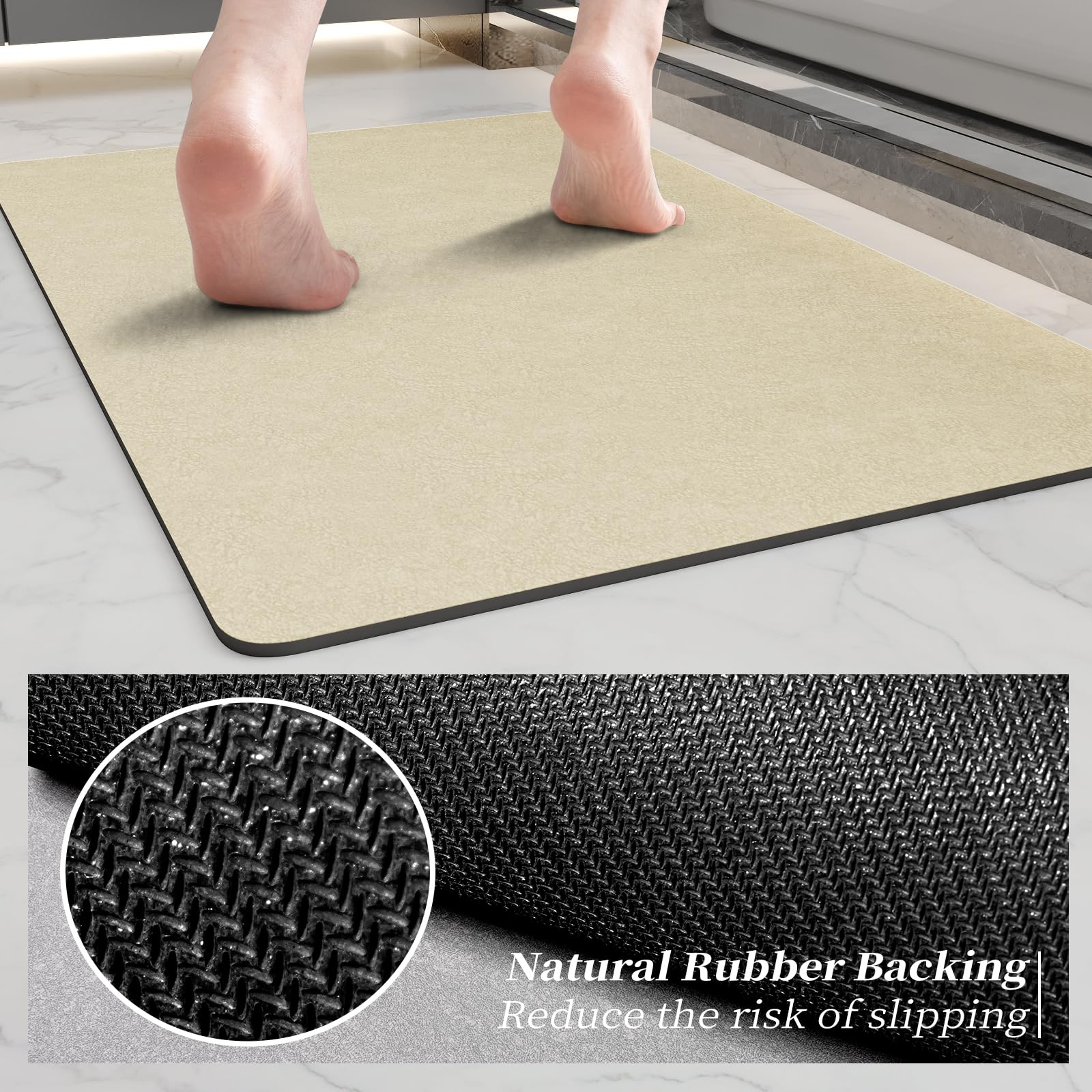 Earcu Bath Mat Rugs 24X17 - Diatomaceous Earth Bath Mat Quick Dry Absorbing Bathroom Rugs Rubber Non Slip Thin Bathroom Mat Fit