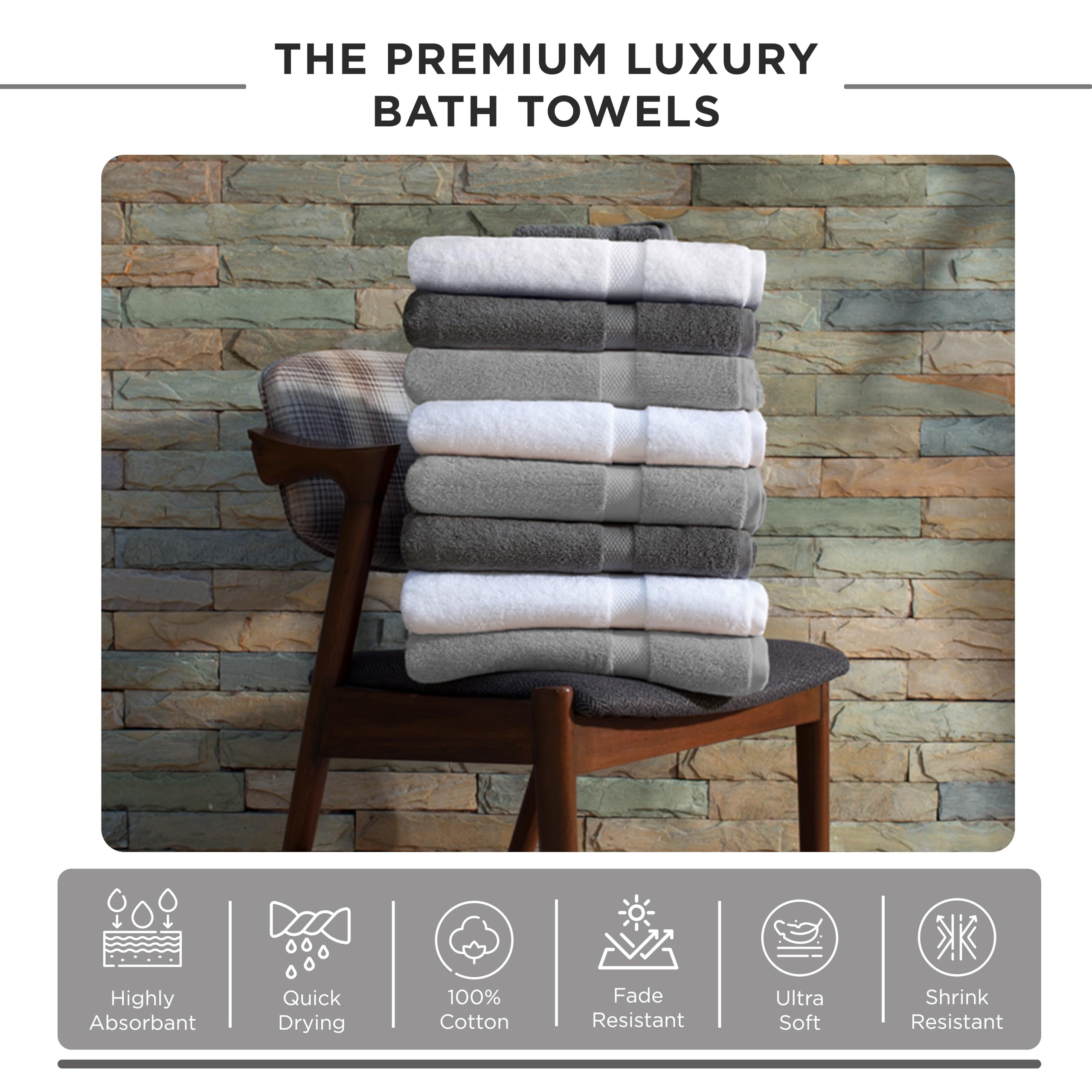 Villa Celestia 600 Gsm 100% Cotton Bath Towels, White, Set Of 4, Highly Absorbent, Plush, Soft, Quick Dry, 4 Pieces Combed Cotto