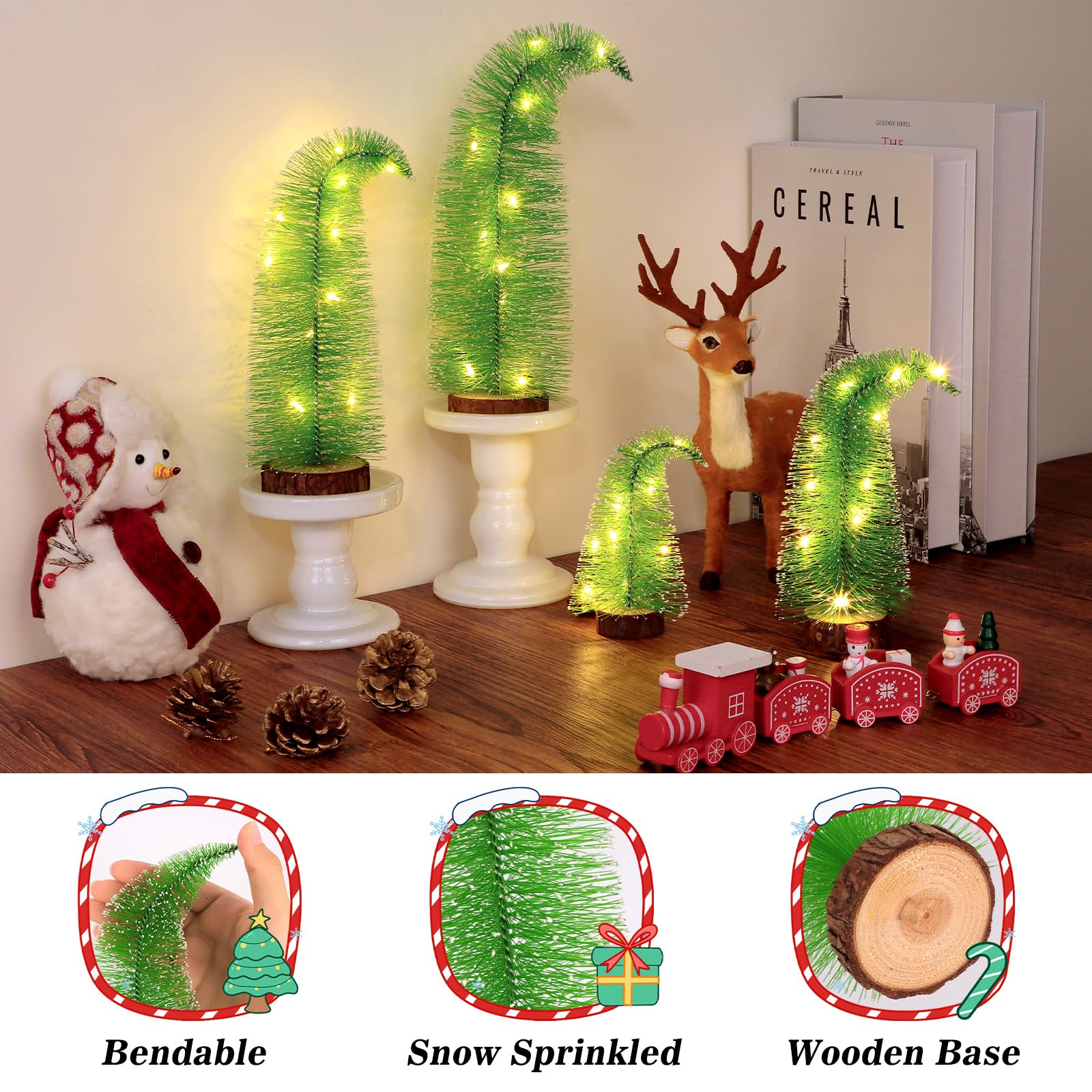 4PCS Mini Christmas Tree, Gringchs Christmas Tree, Bottle Brush Trees Table Top Decorations, Desktop Miniature Pine Trees Xmas H