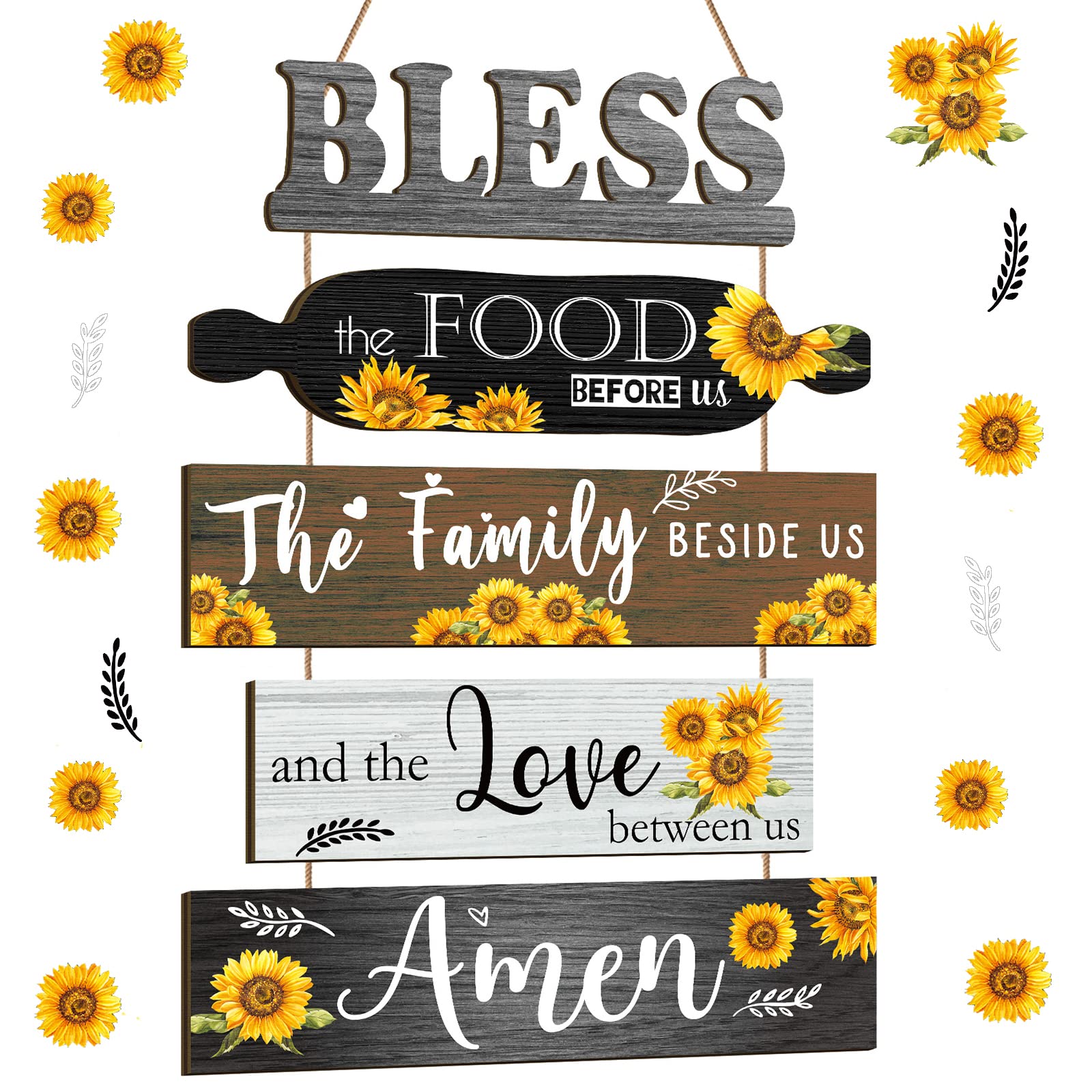 Wesiti 5 Pieces Kitchen Wall Decor Bless the Food Before Us Sign Farmhouse Rustic Dining Room Wall Art Wooden Hanging Signs for 
