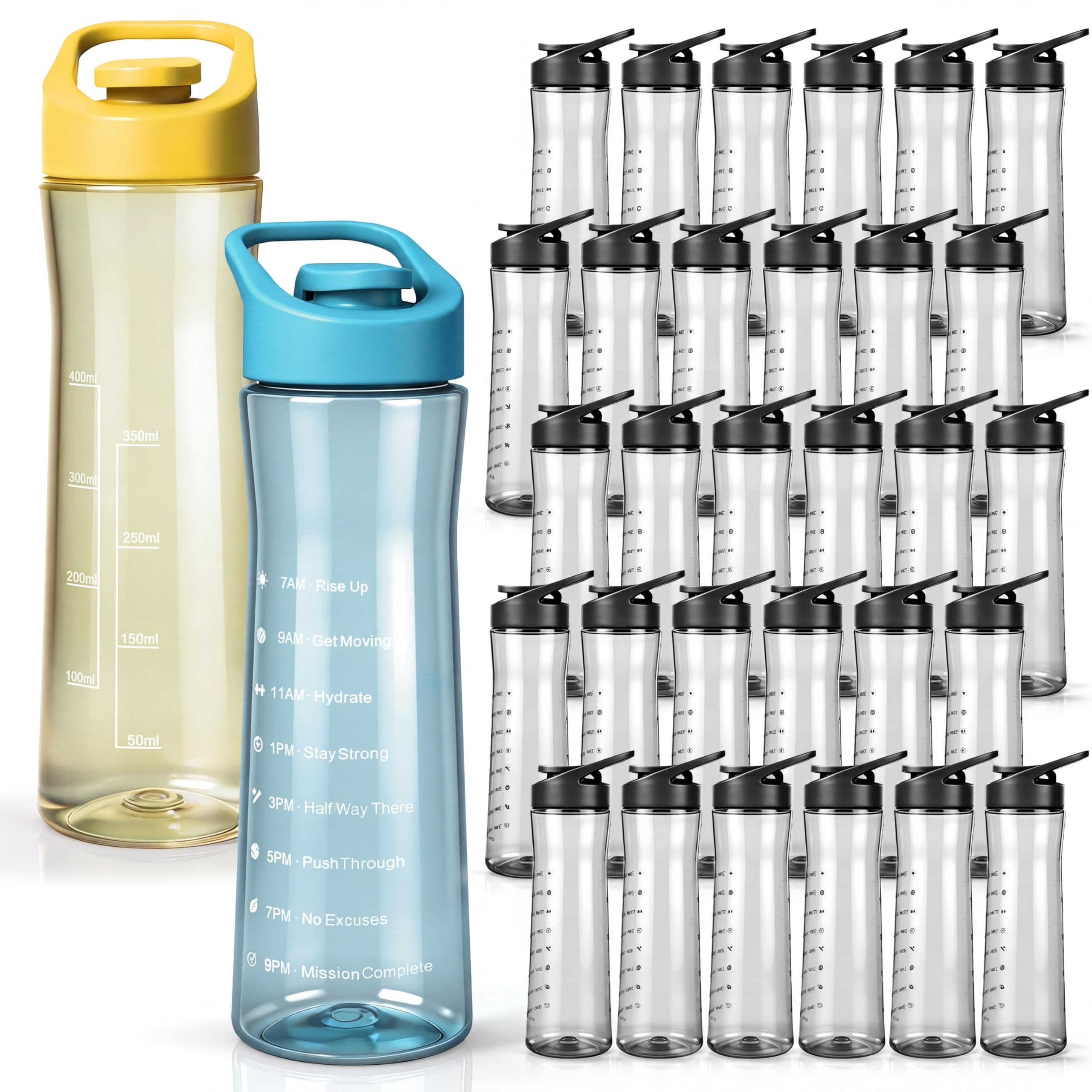 Skybooly 30 Pcs Motivational Plastic Water Bottle Bulk with Timeline 22 oz Water Bottles Reusable Leak Proof Flip Top Sports Bot