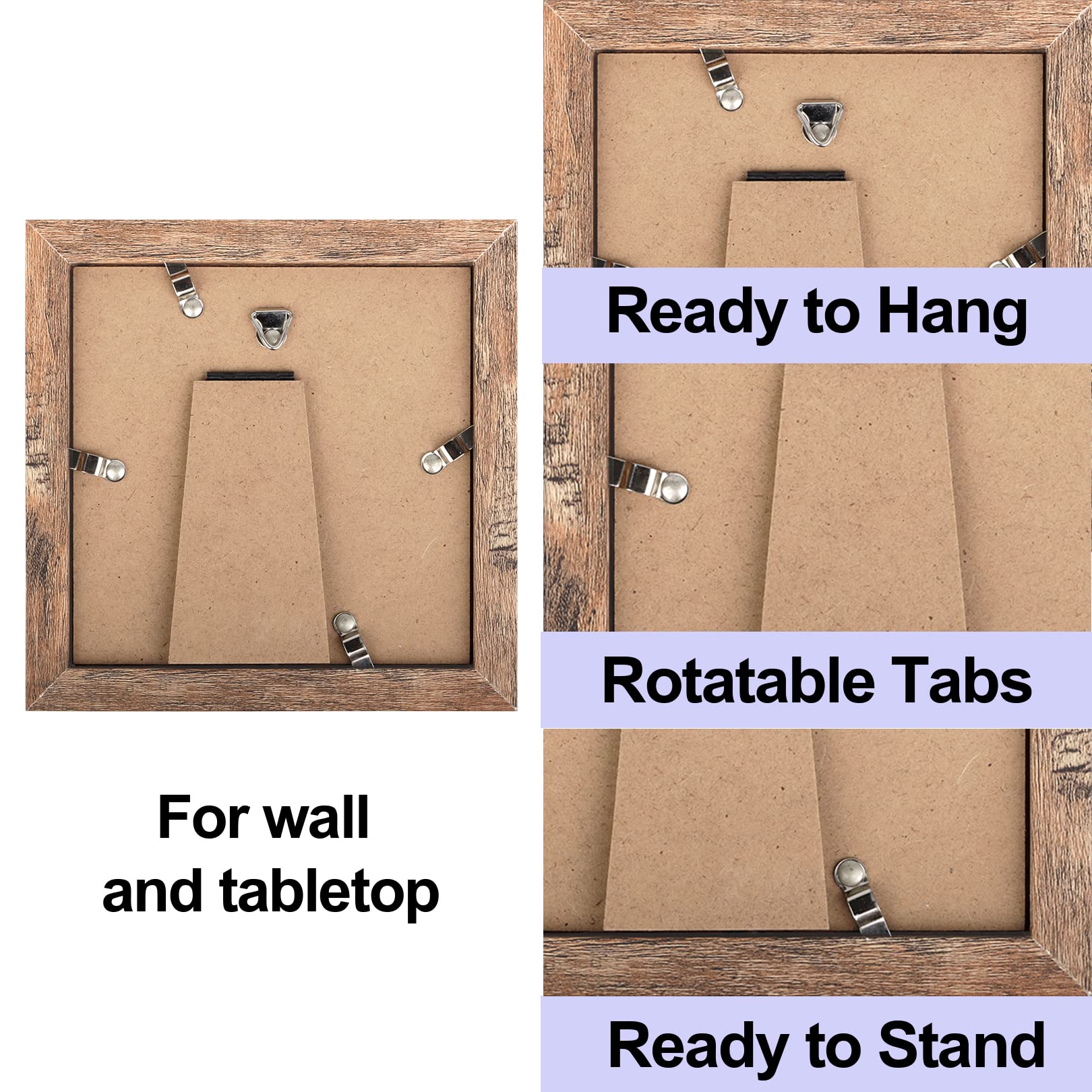 TOFOREVO 5x5 Picture Frames Set of 6 Rustic Wood Grain Photo Frame for Gallery Wall Mounting or Tabletop Display