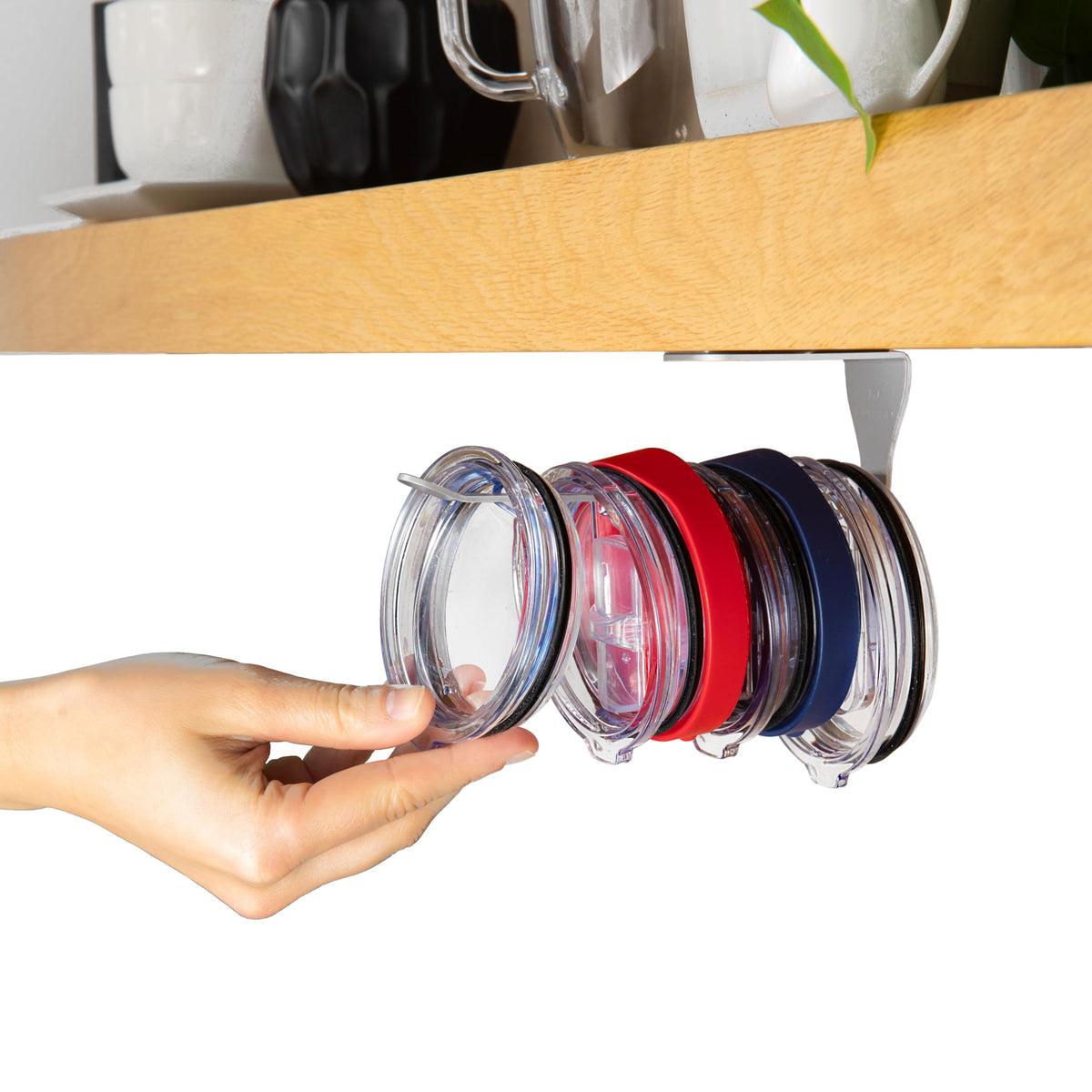 Elypro - Tumbler Lid Organizer - Horizontal - Self-Adhesive Under-Cabinet Mount, Space-Saving Design, Holds Multiple Lids, Clutt