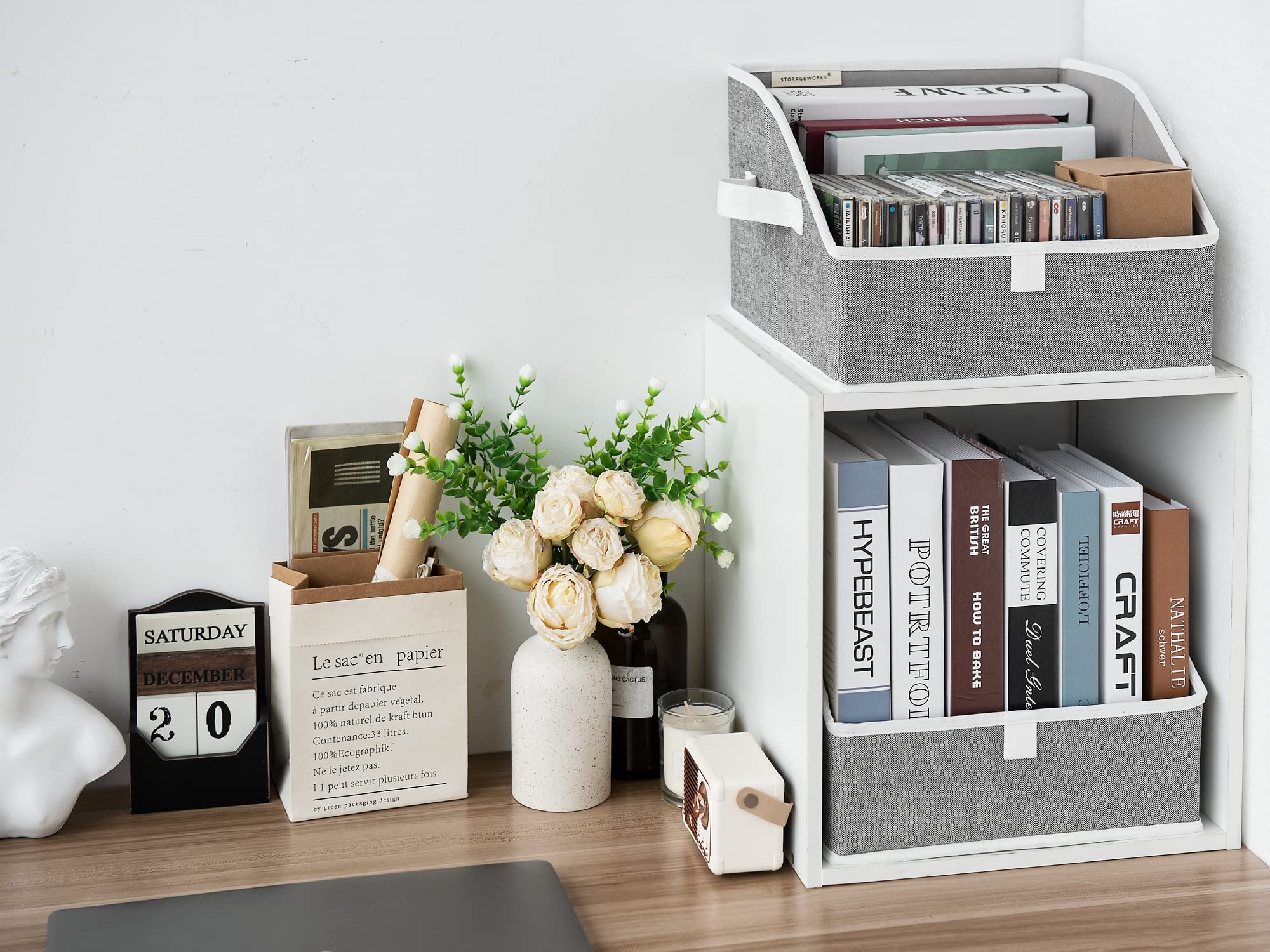 StorageWorks Closet Storage Bins  Trapezoid Storage Box for Shelves  Fabric Closet Bins and Organizing Baskets  Small  3-Pack  Gray