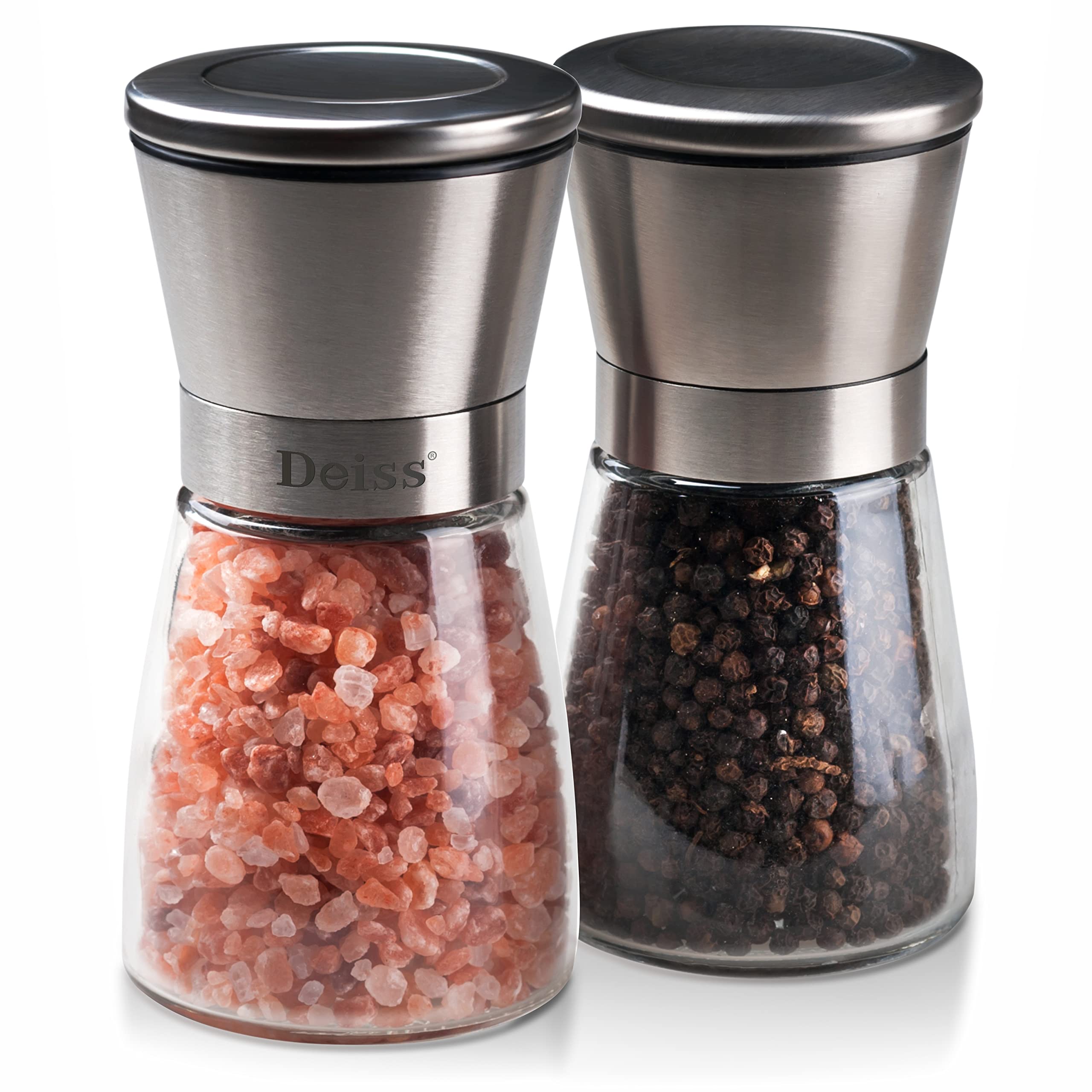 Deiss Pro Salt And Pepper Mill Set - Salt Grinder And Pepper Grinder With Adjustable Ceramic Rotor - Stainless Steel Salt And Pe