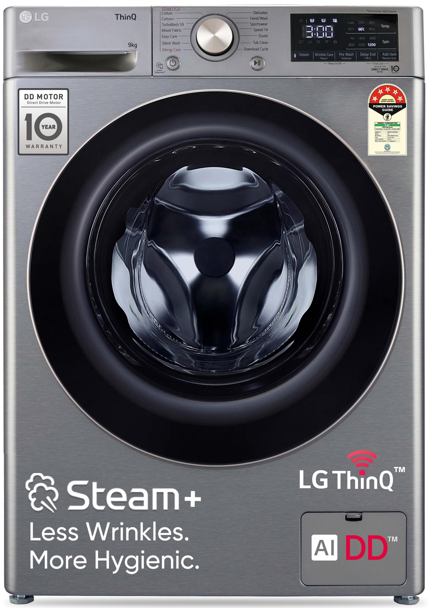 Lg 9 Kg, 5 Star, Ai Direct Drive Technology, WiFi, Steam+ With Wrinkle Care, Fully Automatic FrontLoading Washing Machine (Fhp