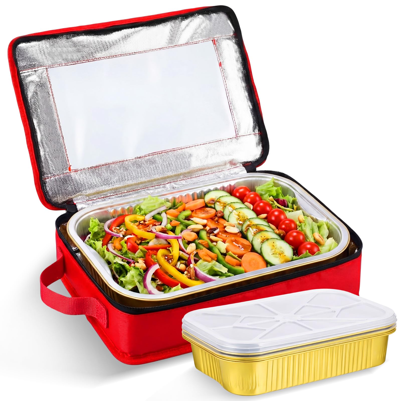 Ferrochef 9 X13 Foil Pan Carrier with Lid, with 5 Gold Aluminum Trays