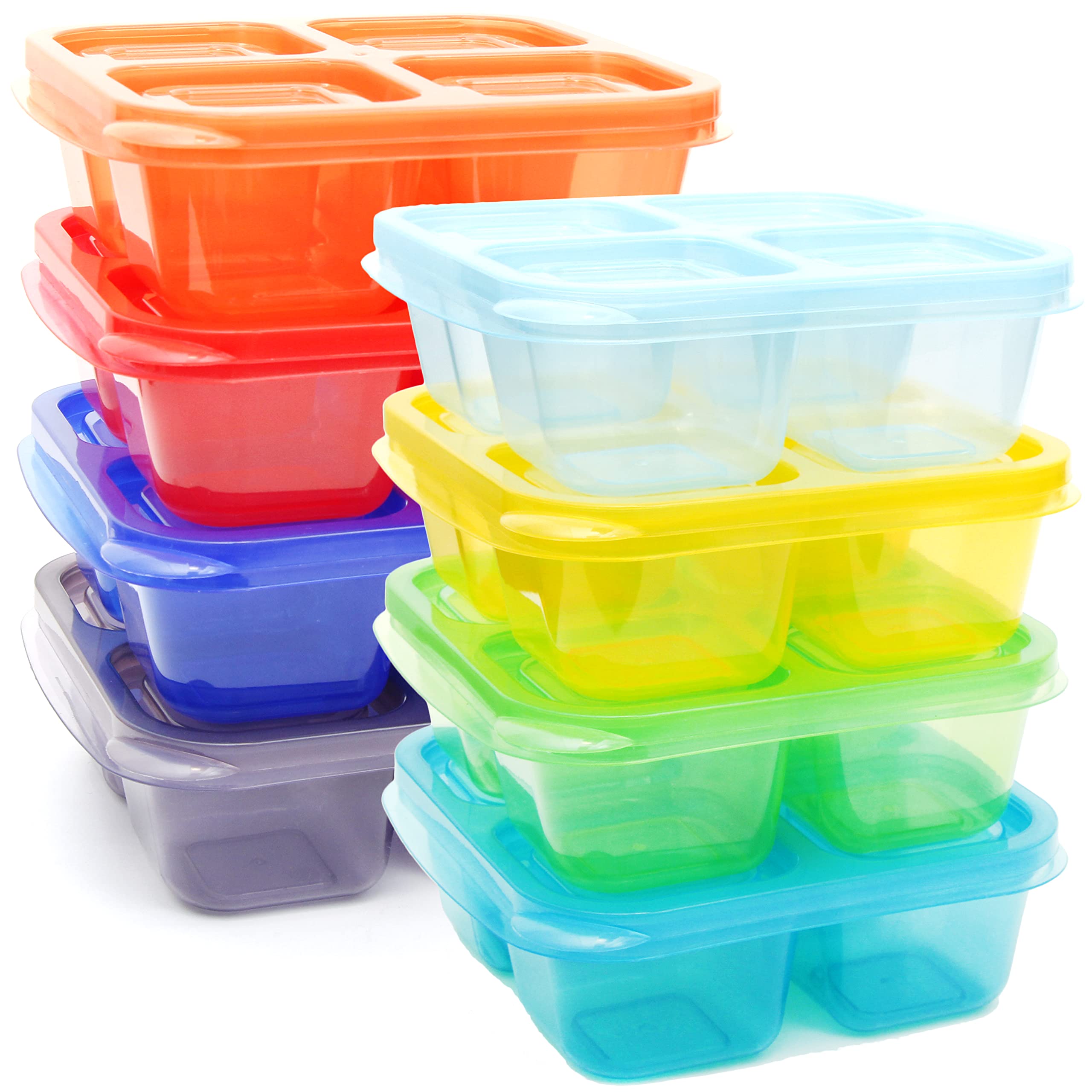 Youngever 8 Pack 4-Compartment Reusable Snack Box Food Containers, Bento Lunch Box, Meal Prep Containers, Divided Food Storage C