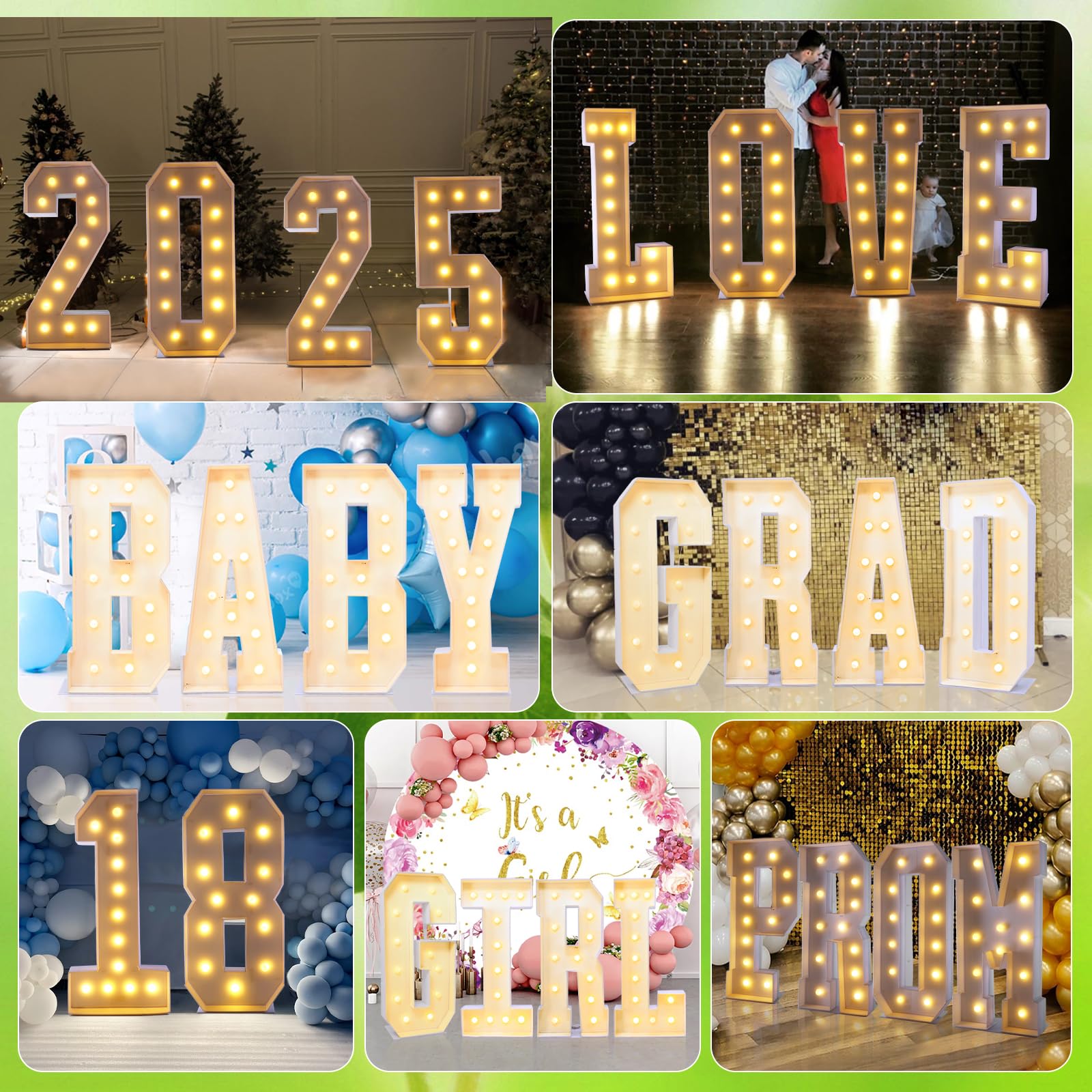 4FT Marquee Letters G Sign, Large light up Numbers Party Decoration, No Tools Easy Setup, Corrugated Plastic, Can Be Used for Bi