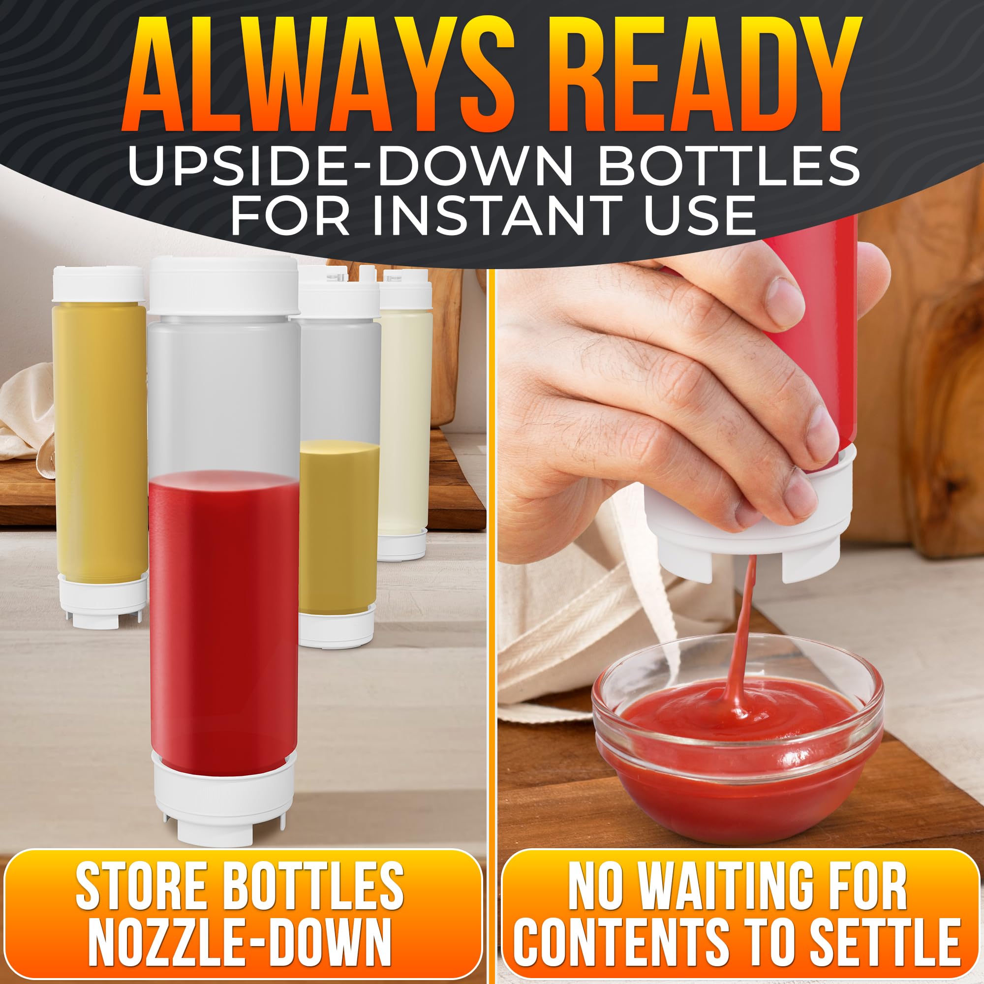 6Pcs 16Oz Squeeze Condiment Bottles - Plastic Squeeze 16 Oz Bottles for Liquids Pizza Sauce Squeeze Bottle Reusable Sauce Containers - Sauce Dispenser Clear Ketchup Squeeze Bottle Condiment Bottles