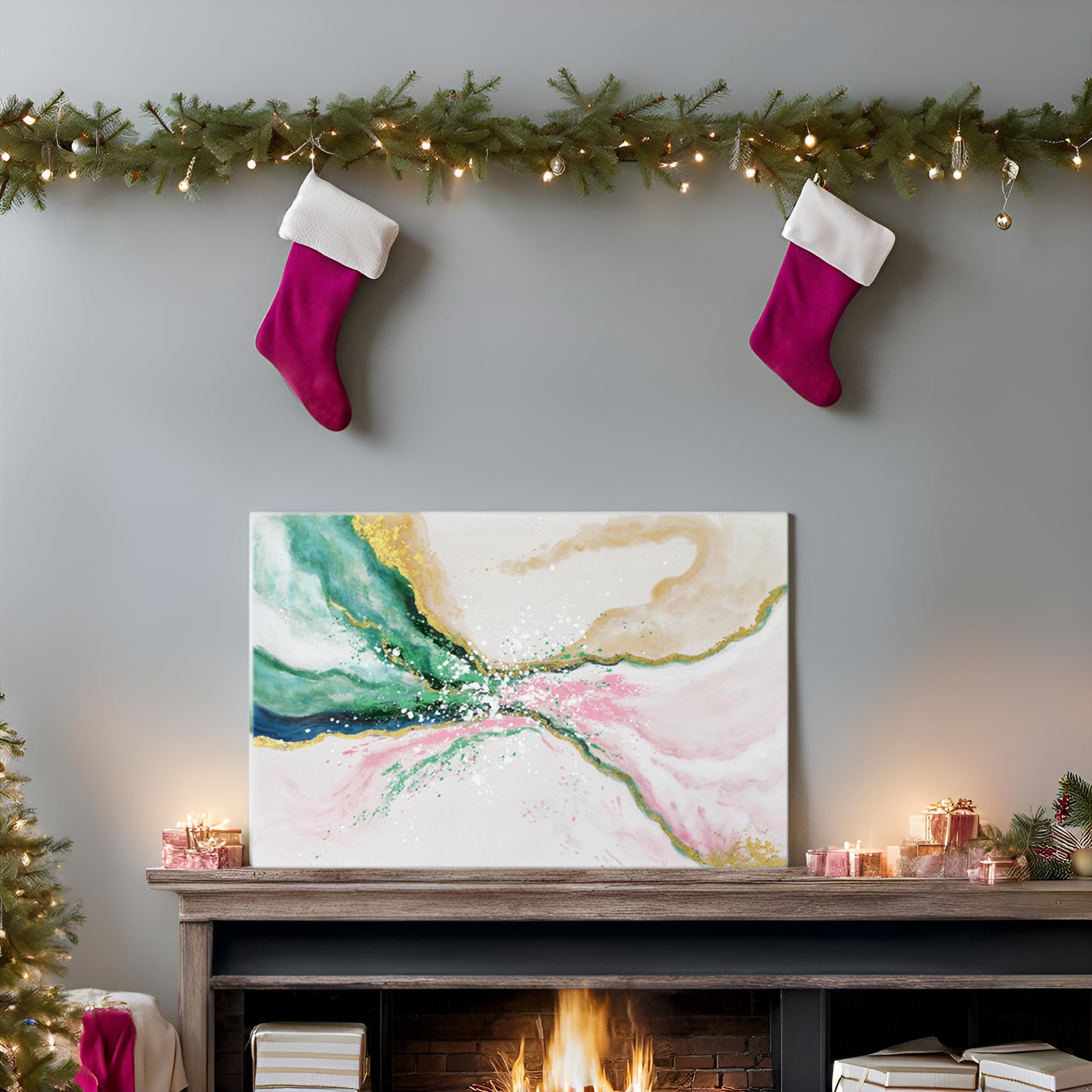 7Fisionart Green Abstract Wall Art For Living Room Modern Pink And Gold Emerald Green Marble Artwork Painting Canvas Bedroom Off