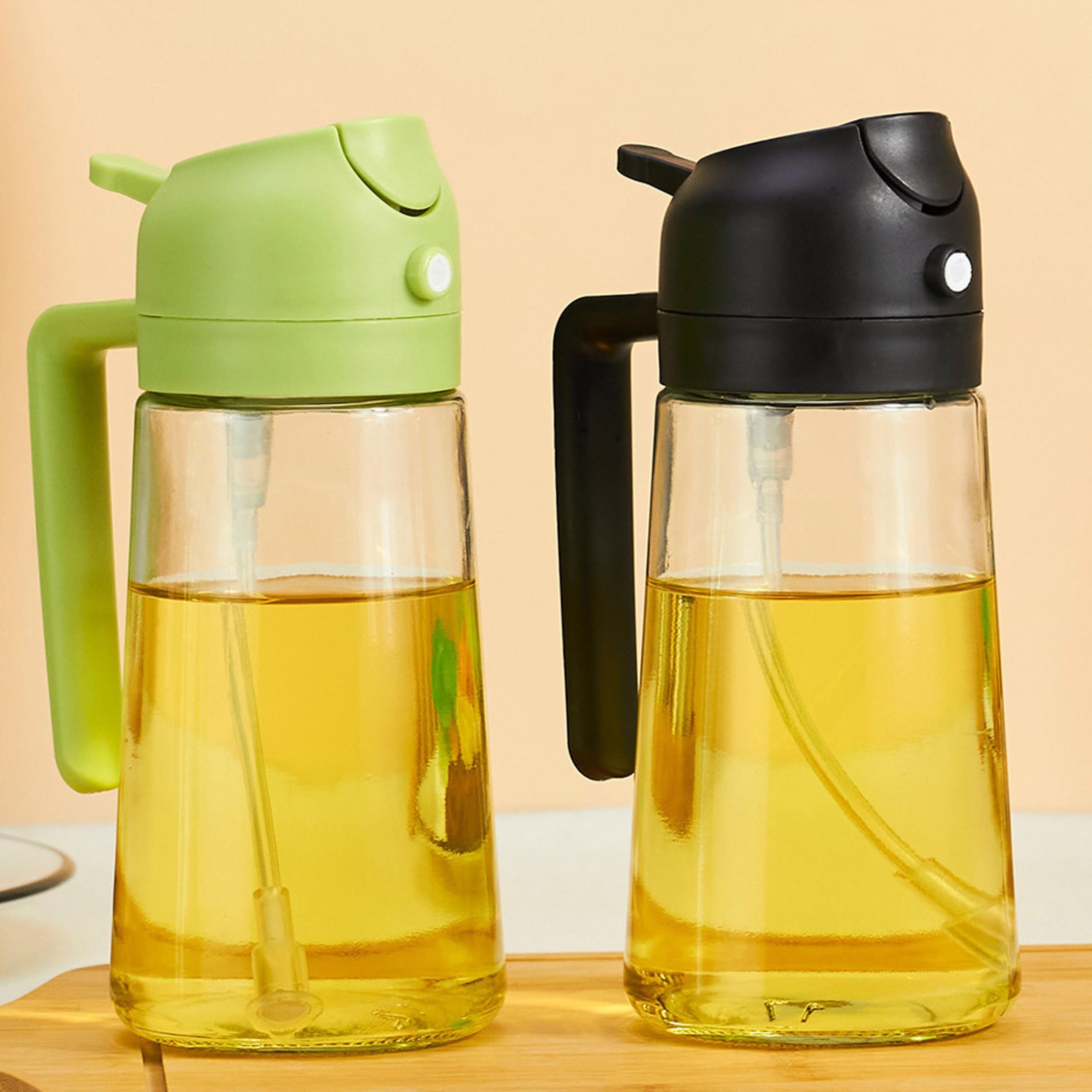 Geolinhome 2-in-1 Oil Sprayer and Dispenser for Kitchen- 2 x 16 oz Pack, Never Drip Design, Precise Oil Control for Air Fryer, R