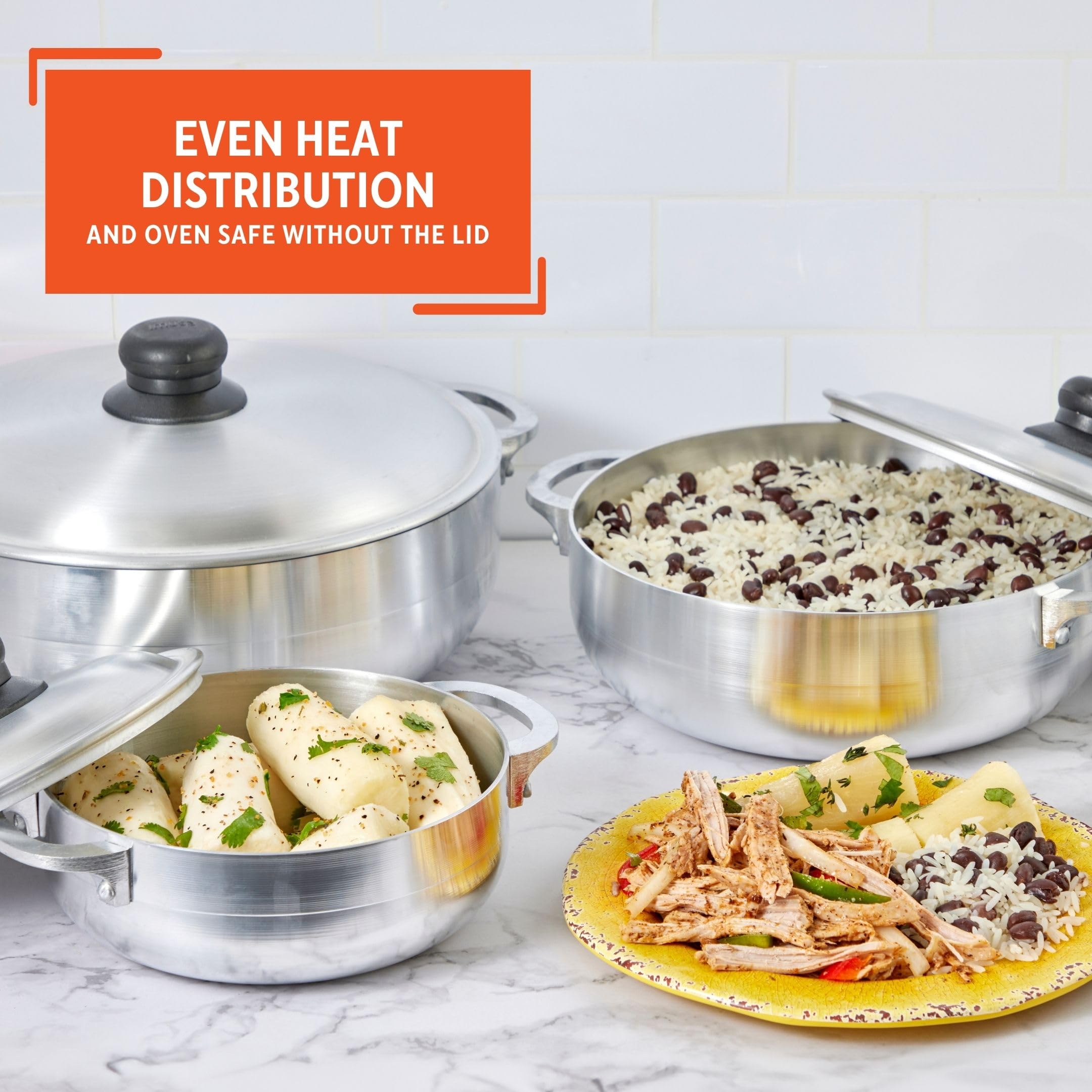 IMUSA USA 3 Piece Natural Aluminum Caldero Set (1.6/3.2/4.6 Quart), Silver