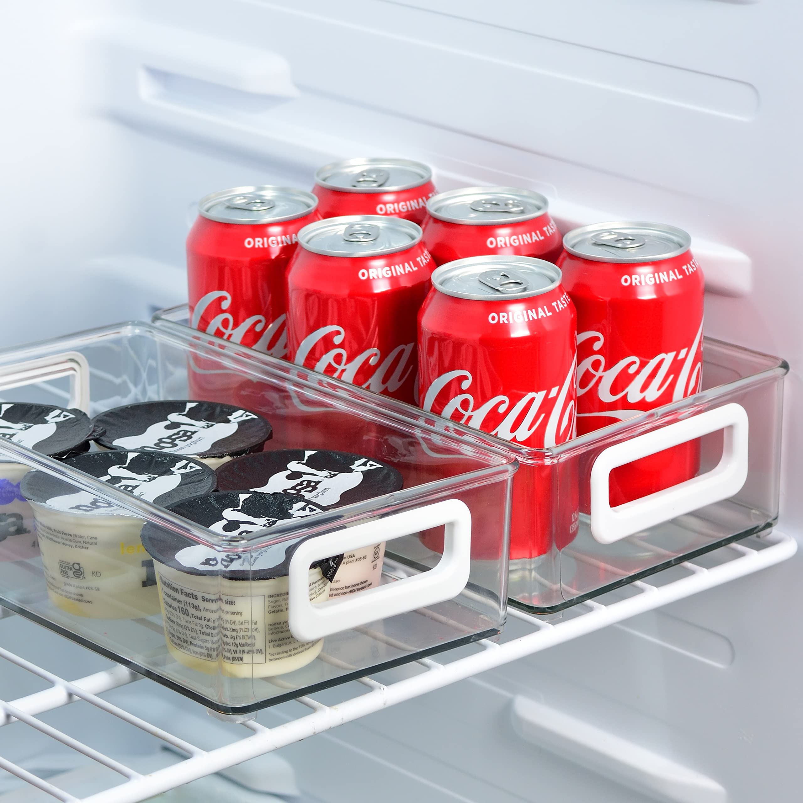 Youngever 4 Pack Stackable Plastic Storage Organizer Container Bins, Stackable Storage Bins With Handler For Refrigerator, Pantr