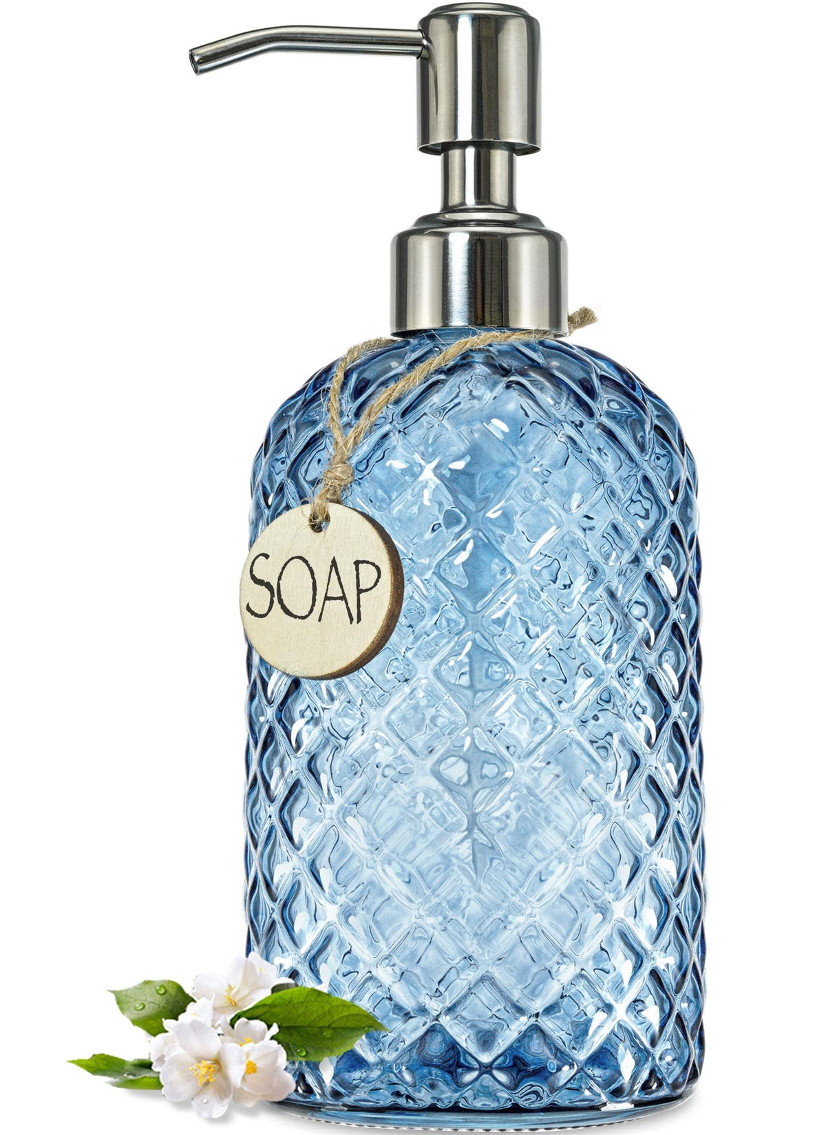 Jasai 18Oz Gem Patterned Glass Soap Dispenser For Kitchen, Refillable Hand Soap Dispenser With Rust Proof Stainless Steel Pump,