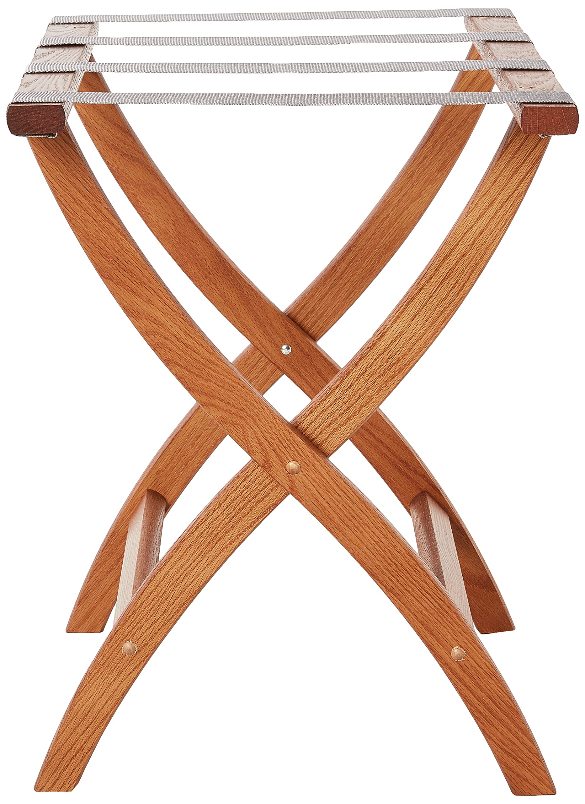 Wooden Mallet Designer Curve Leg Luggage Rack  Grey Straps  Medium Oak