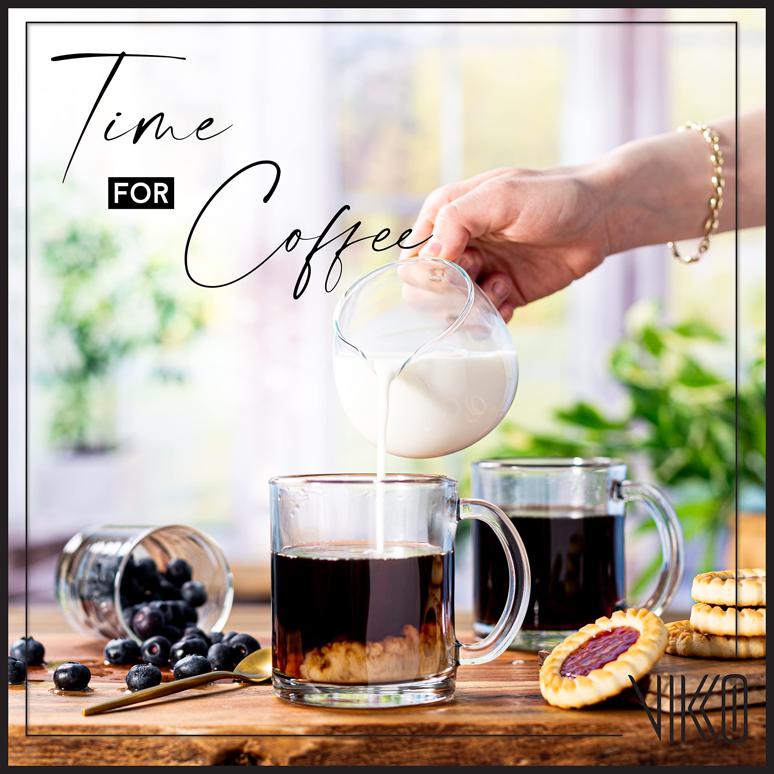 Vikko Glass Coffee Mug, 10.75 Ounce Clear Glass Coffee Mugs, Glass Mug Set Of 6, Microwave And Dishwasher Safe