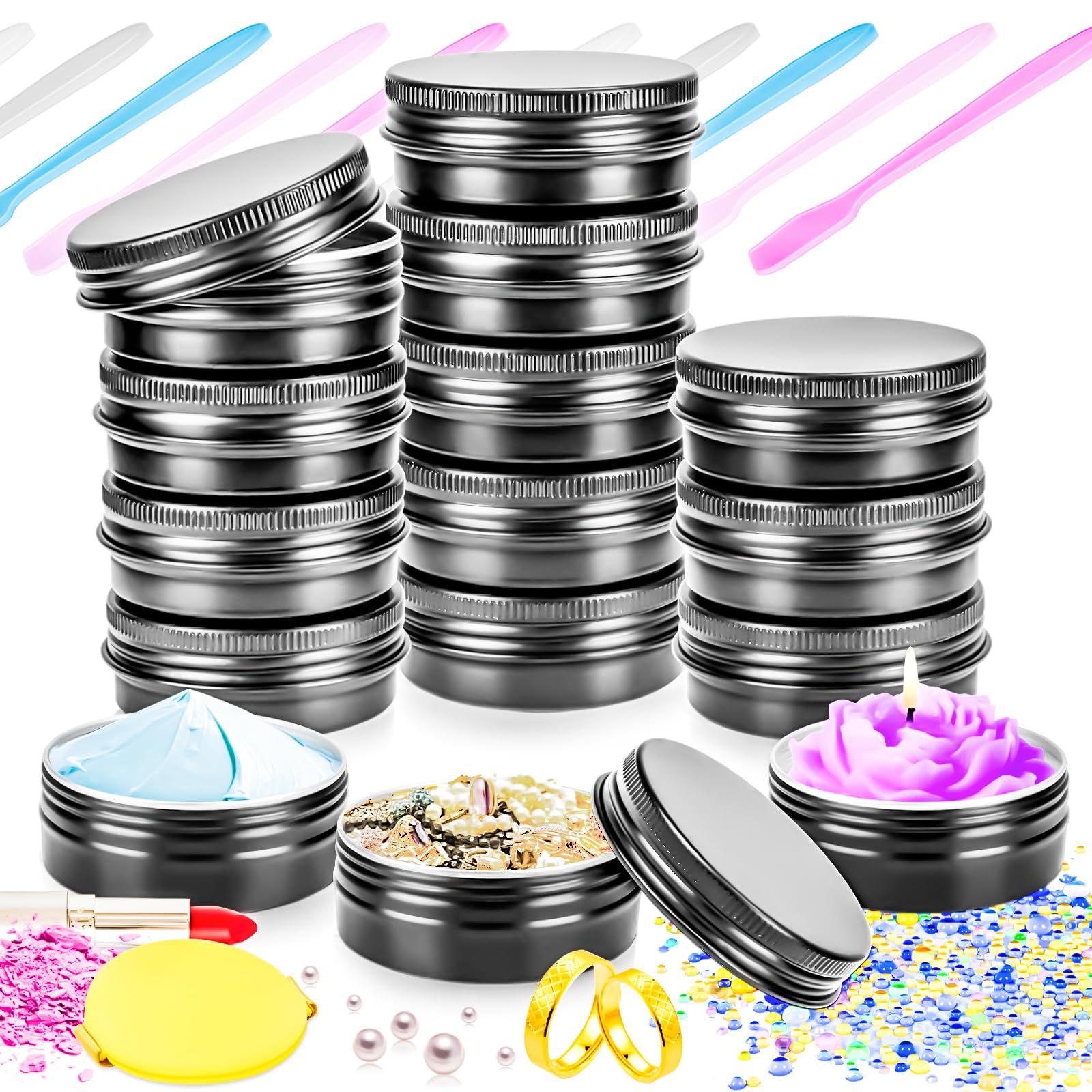 Motbach 16 Pack 2Oz Tin Jars, 60Ml Metal Tin Cans, 2Ounce Aluminum Tin Can Jar Containers With Screw Lid For Lotion Bars, Toilet