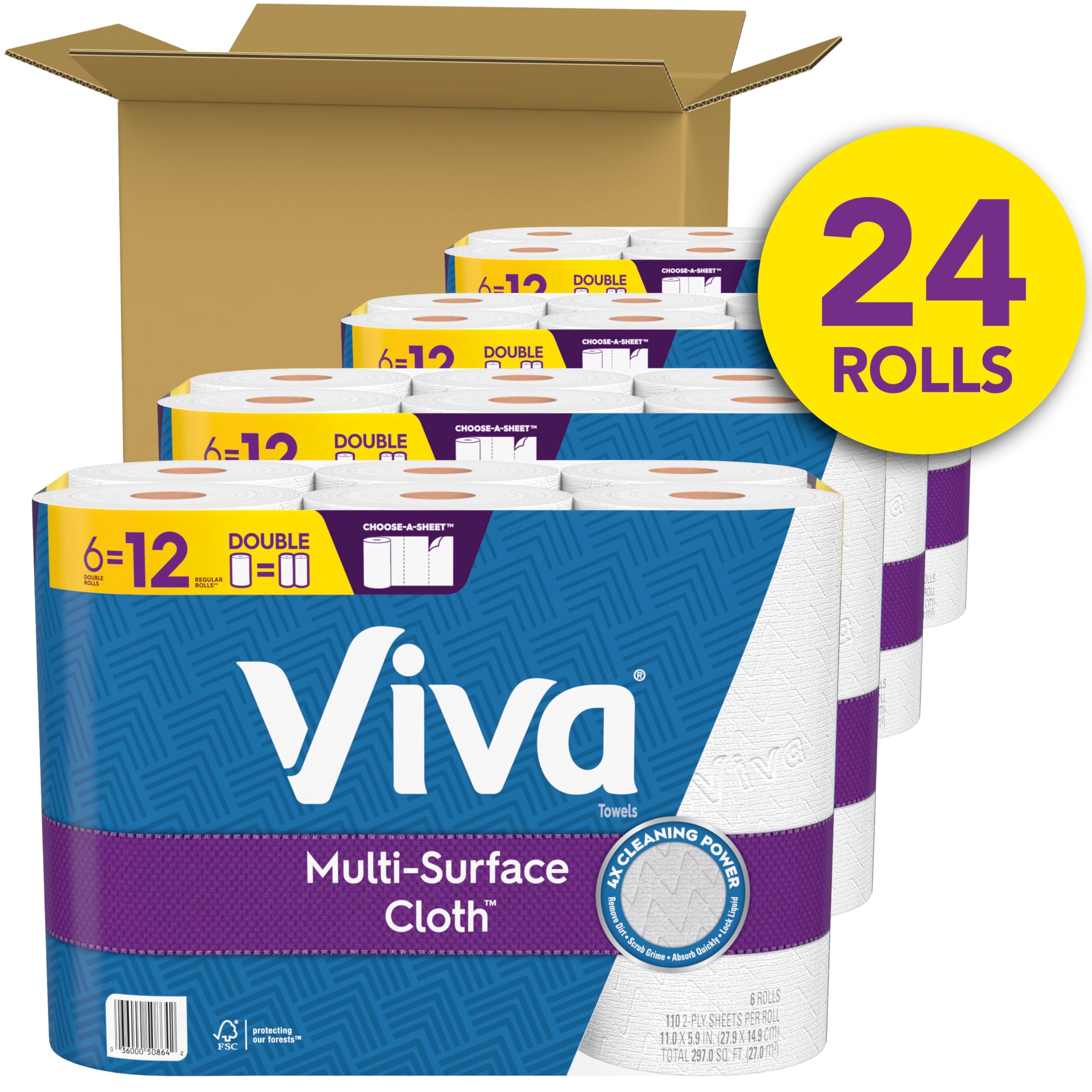 Viva Multi-Surface Cloth Paper Towels, 24 Double Rolls, 110 Sheets Per Roll (4 Packs Of 6)