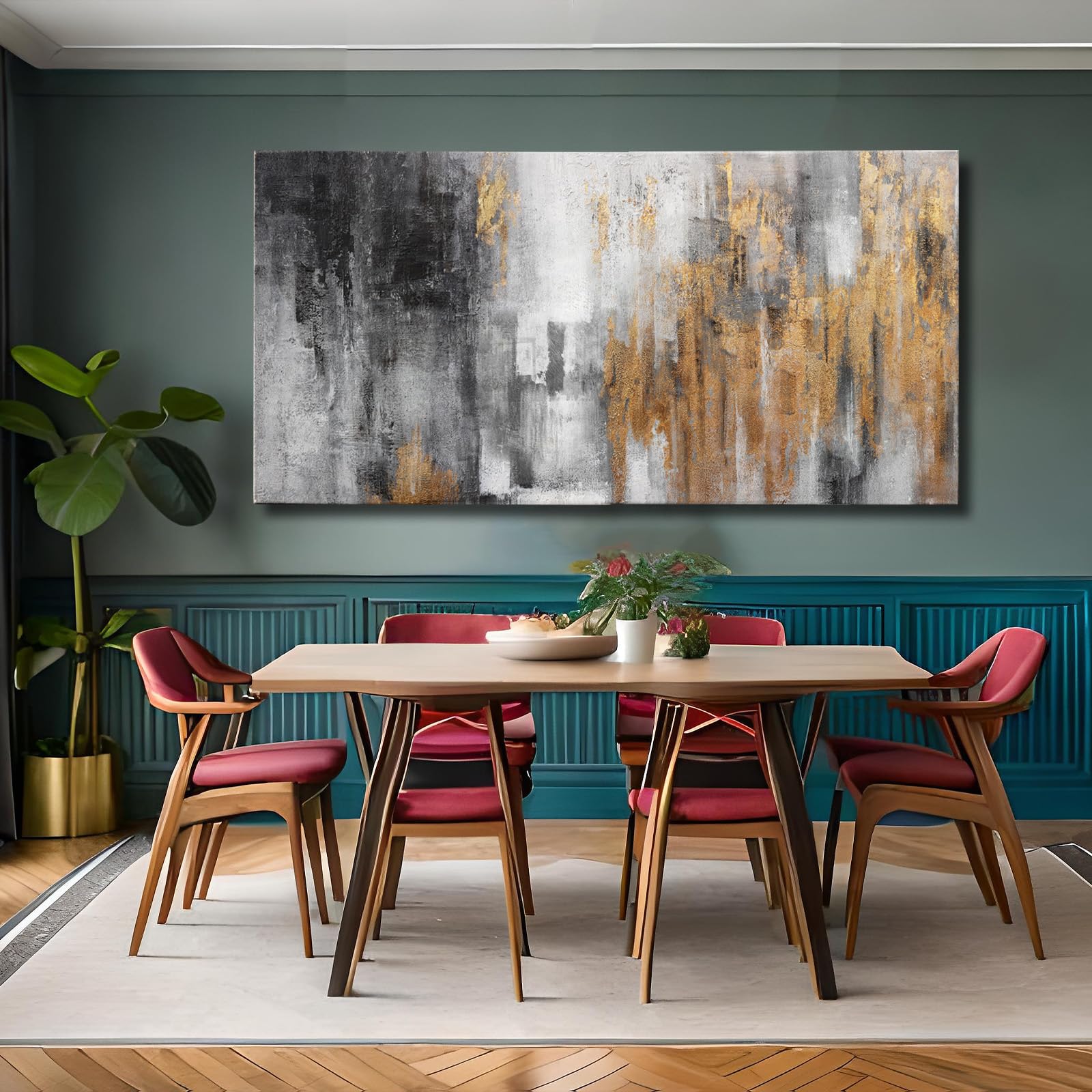 Yjyart Abstract Canvas Wall Art With Gold Foil Modern Black Oil Paintings Graffiti Wall Art For Living Room Bedroom Kitchen Offi