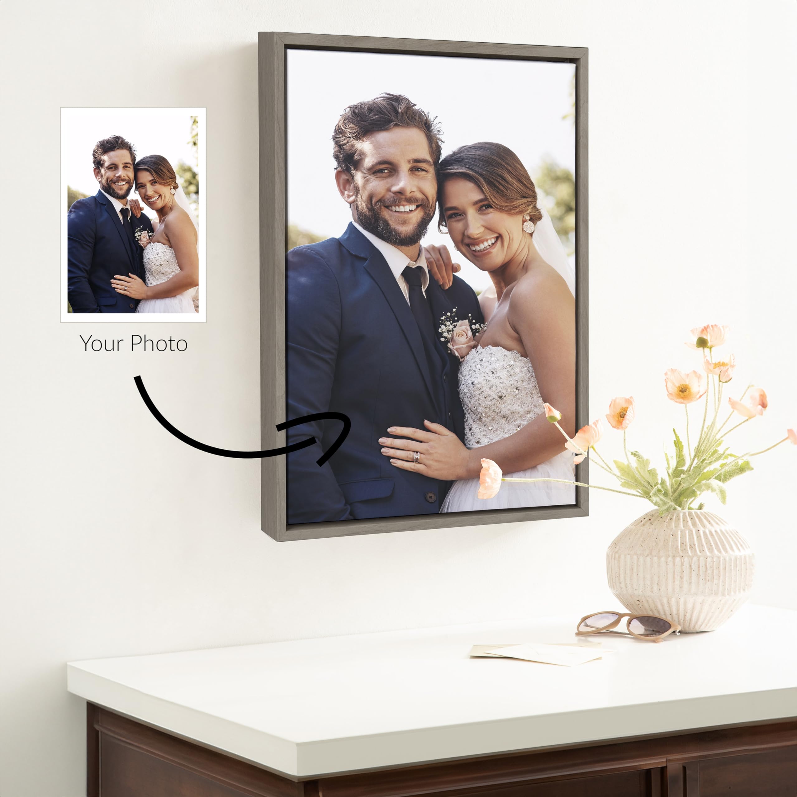 Kate And Laurel Sylvie Custom Printed Framed Canvas Wall Art, 18X24 Gray, Personal Canvas Print With Your Photos For Bedroom Or