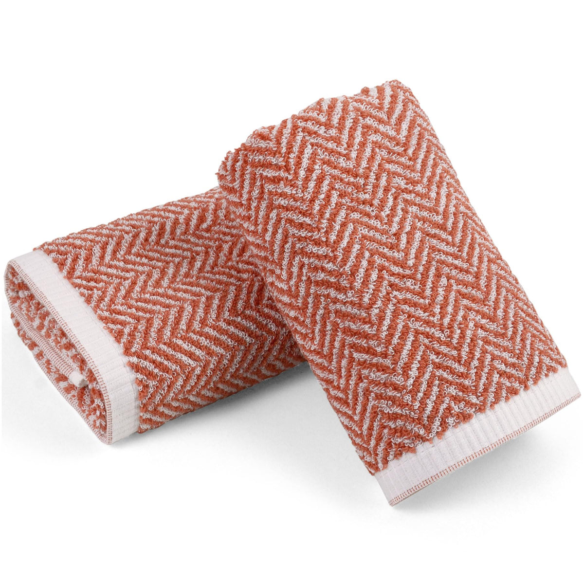 Cleanbear Hand Towels For Bathroom With Herringbone Stripes, Decorative Hand Towel Set, 100% Cotton, 13 X 28 In (2, Light-Coral)