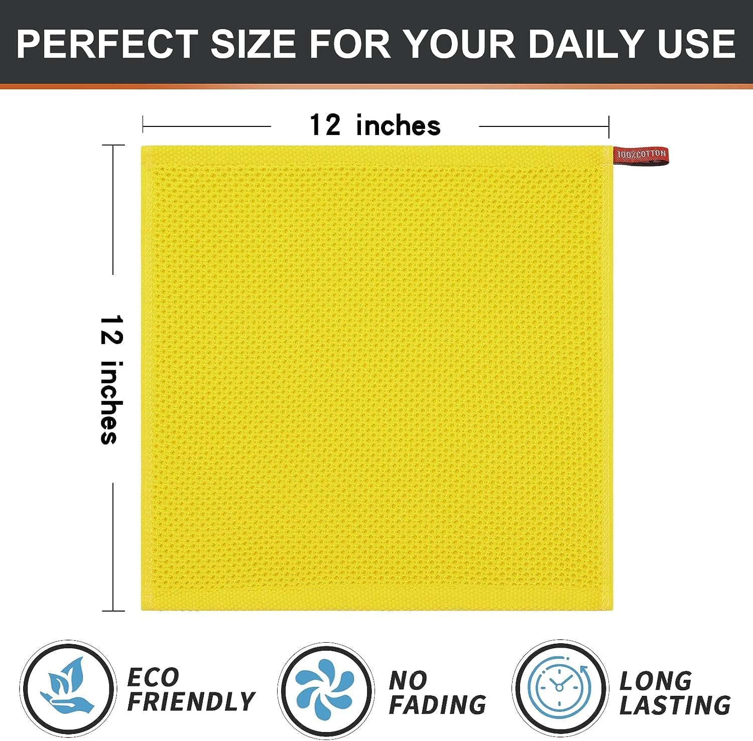 Kitinjoy 100% Cotton Kitchen Dish Cloths  12 Pack Waffle Weave Ultra Soft Absorbent Dish Towels for Drying Dishes Quick Drying Kitchen Towels Dish Rags  12 X 12 Inches  Yellow