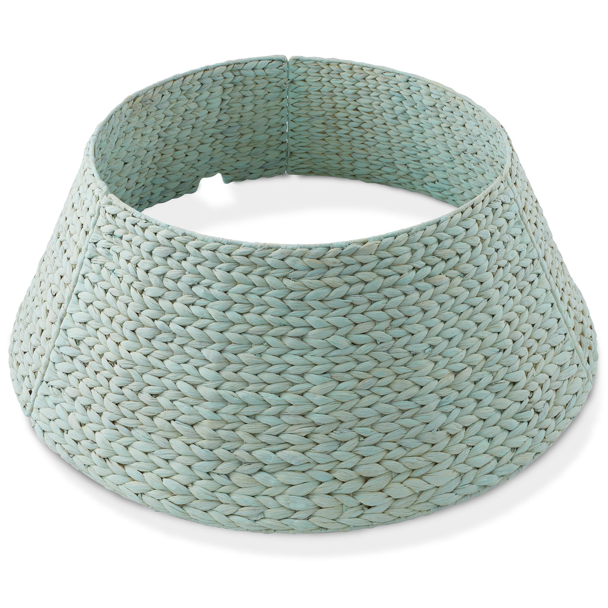 Casafield 32-Inch Christmas Tree Collar, Woven Water Hyacinth Tree Base Cover with Cord Cut Out, Seafoam