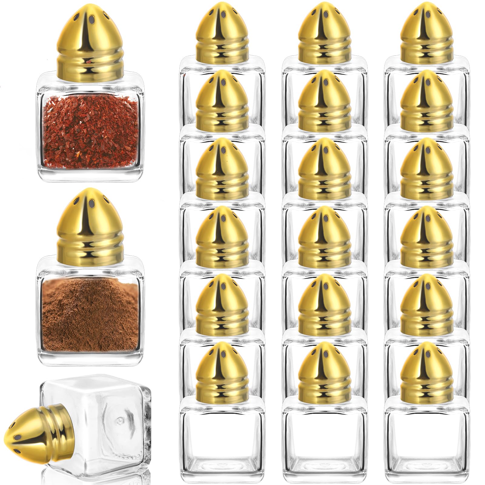 Ruiyele 18 Pcs 0.5 Oz Cube Small Salt And Pepper Shakers With Tone Top Clear Mini Glass Spice Shakers Spice Salt Shakers For Wed