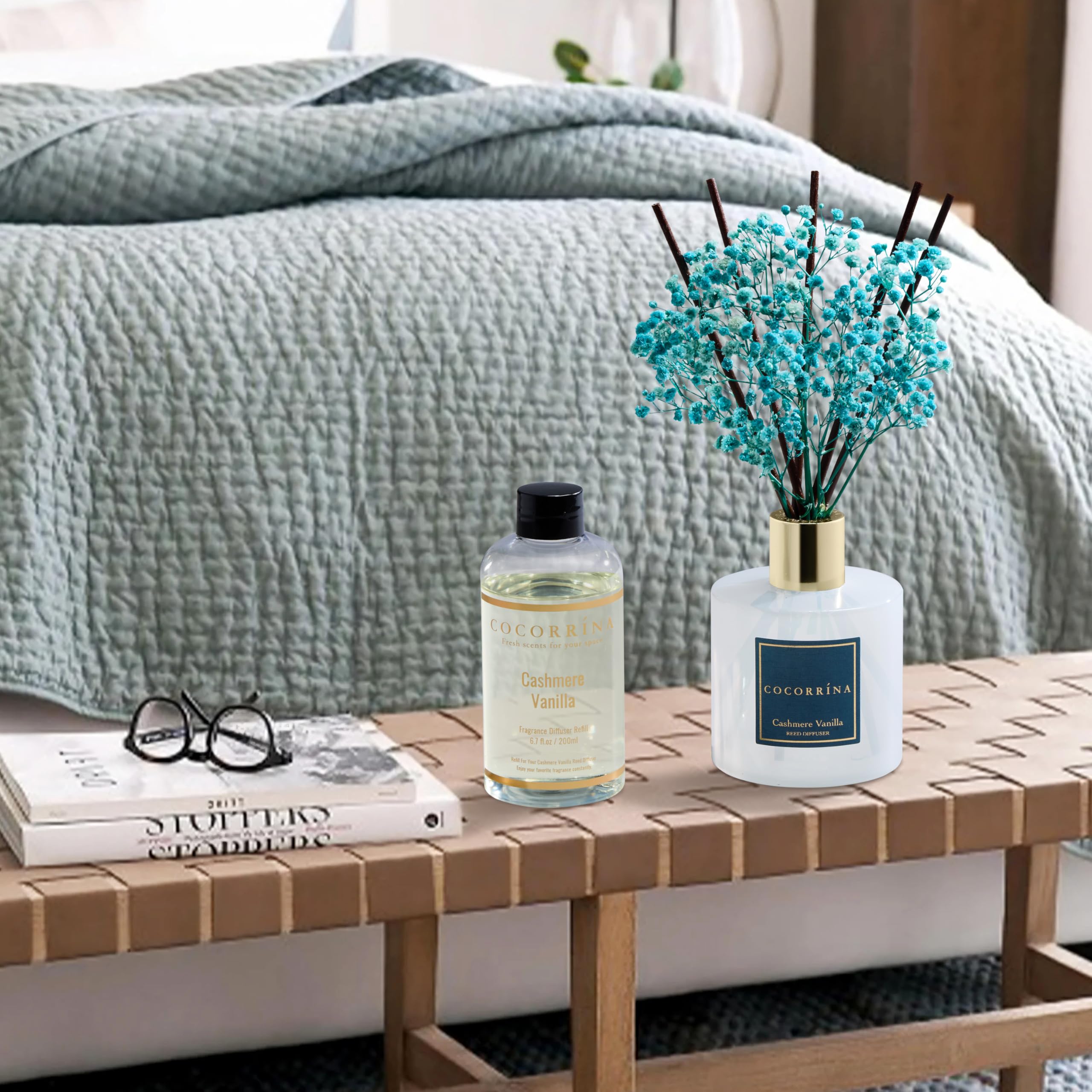 COCORR  NA Reed Diffuser Refill - Cashmere Vanilla 6.7 Fl.oz Reed Diffuser Refill with 8 Sticks