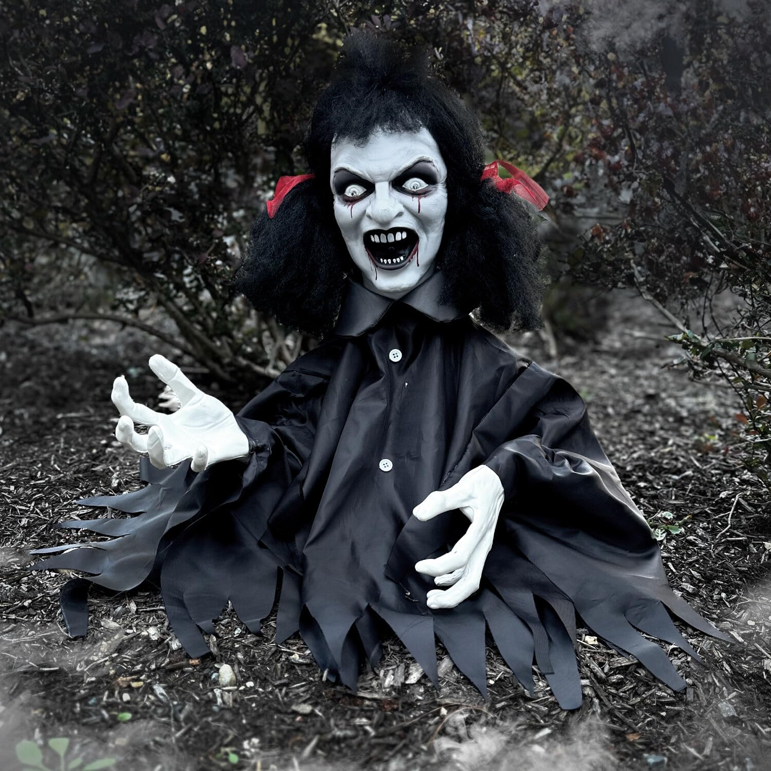 Haunted Hill Farm 20-in Animatronic Hanging Demon Girl Groundbreaker with Motion Activated Lights and Sound, Scary Battery-Opera