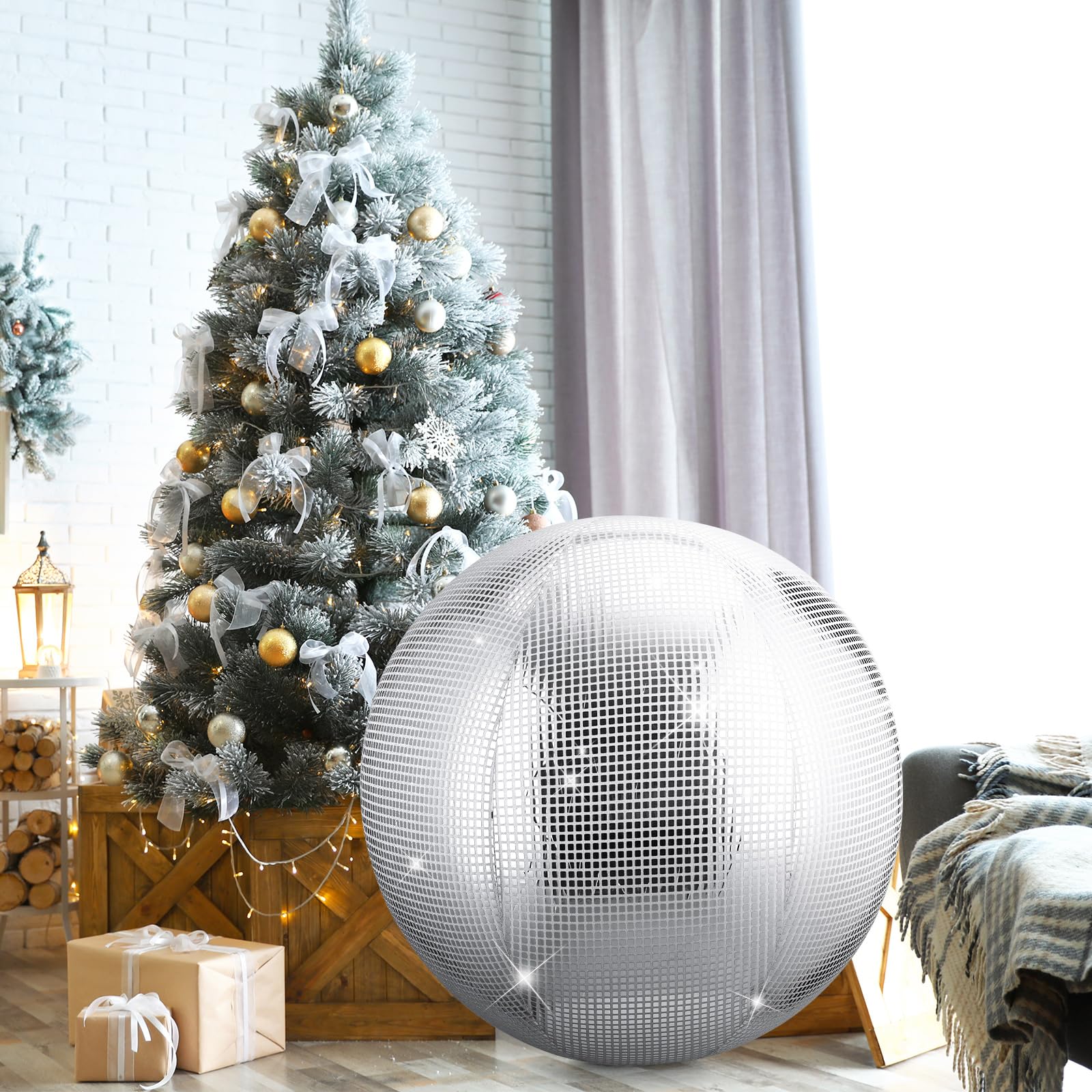 HyDren 1 Set Inflatable Disco Ball with Cover Foldable Hanging Mirror Disco Ornaments for Christmas Wedding Birthday Baby Shower