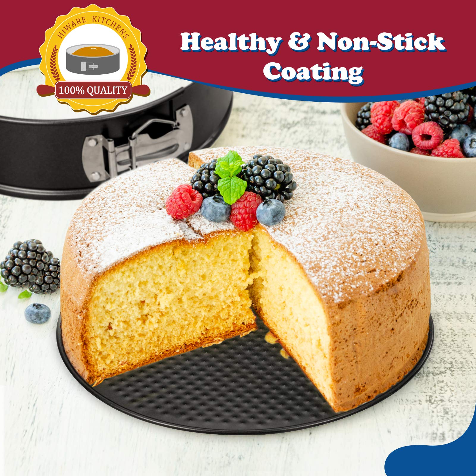 Hiware 9 Inch Non-Stick Cheesecake Pan Springform Pan With Removable Bottom/Leakproof Cake Pan With 50 Pcs Parchment Paper - Bla