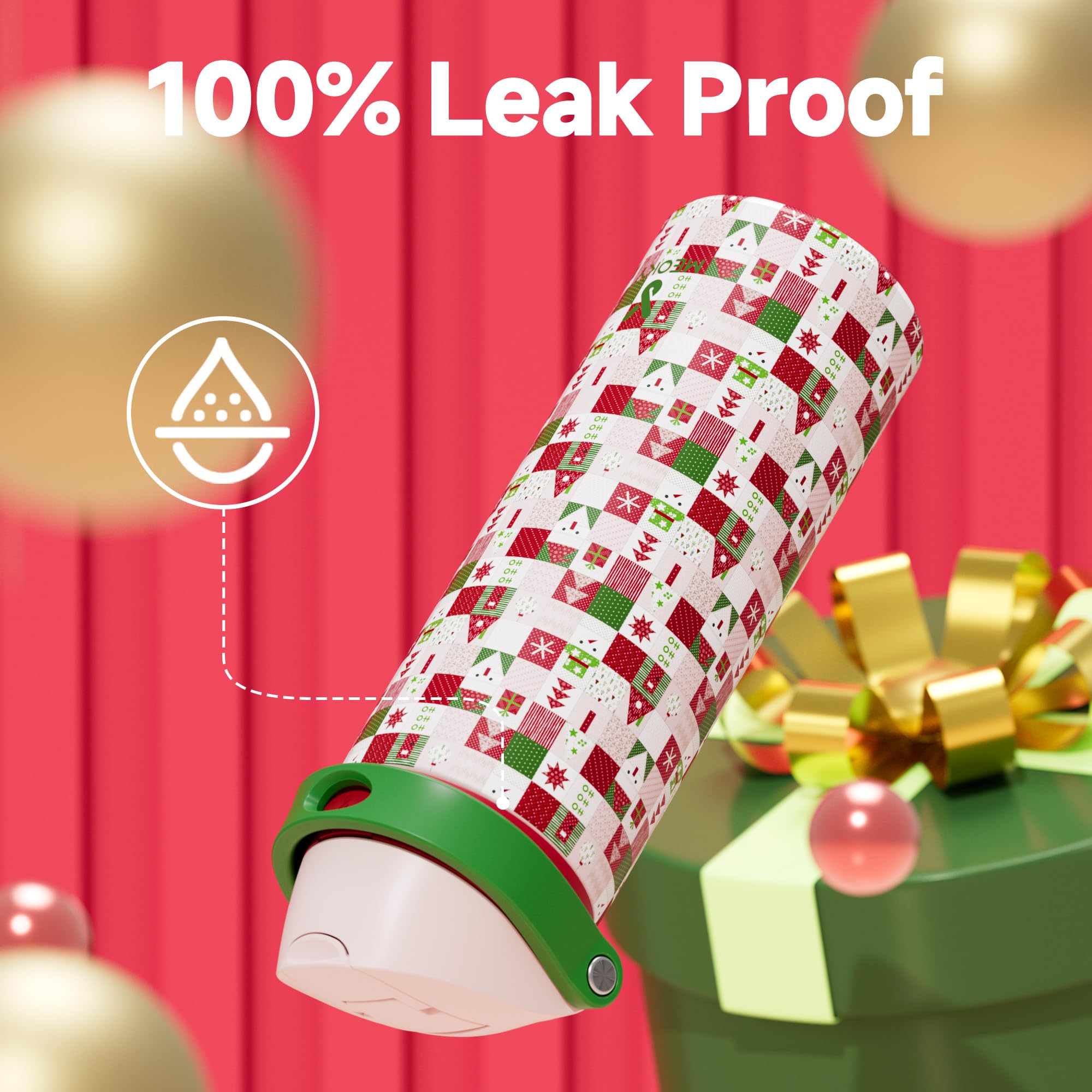 24 oz Insulated Water Bottle for Christmas: Meoky Stainless Steel Xmas Water Bottle with 2-in-1 Straw and Spout Lid - Leak Proof