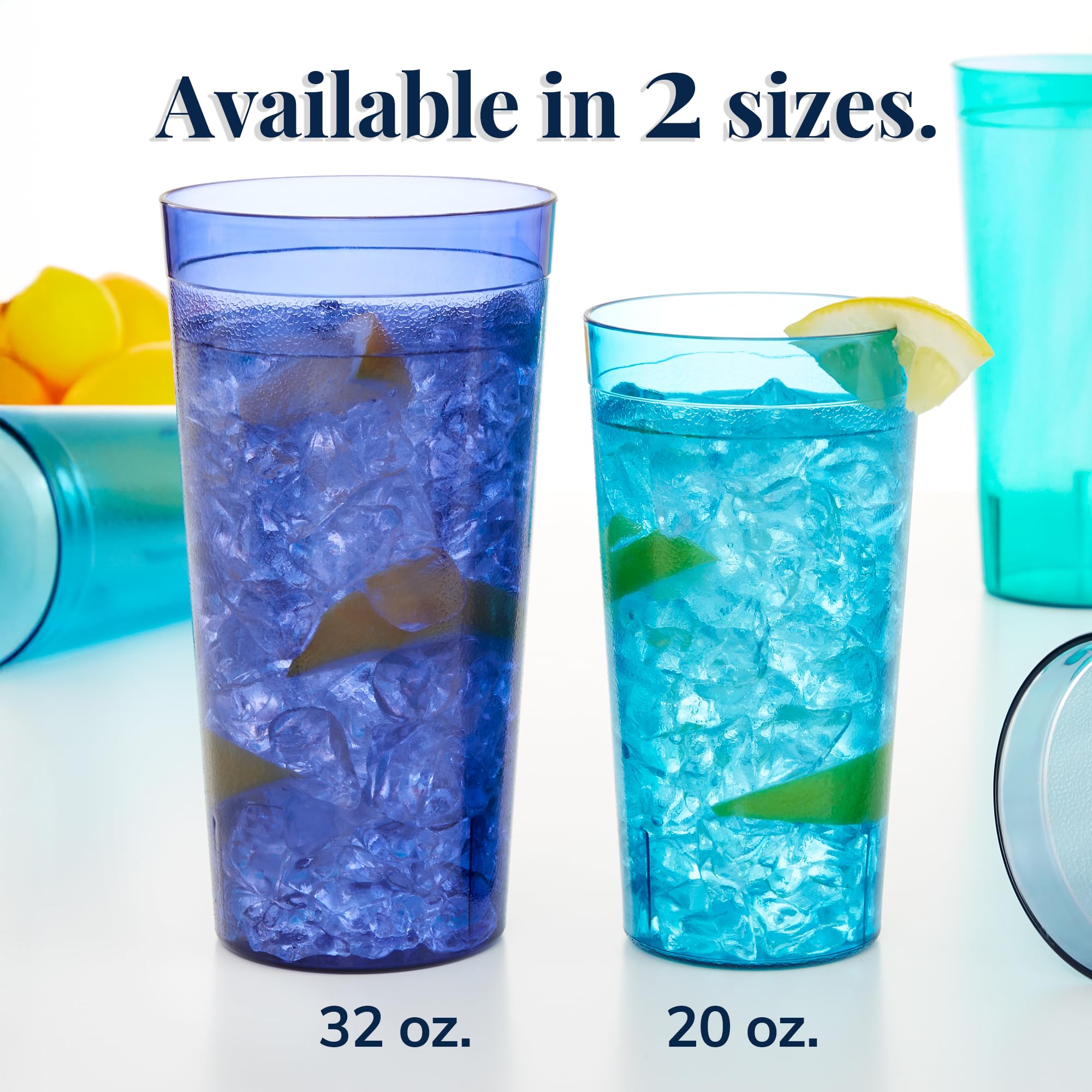 US Acrylic Caf? Plastic Reusable Tumblers (Set of 12) 32-ounce Iced-Tea Cups  Coastal  Value Set of Restaurant Style Drinking Glasses  Stackable  BPA-free  Made in the USA  Top-rack Dishwasher Safe