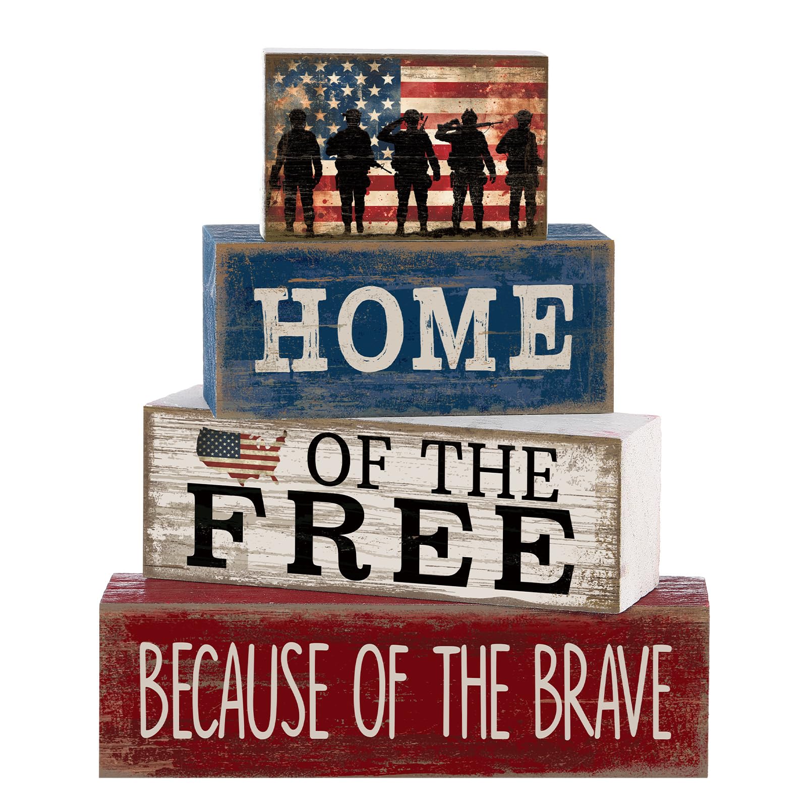 4 Pcs Patriotic Memorial Day Decorations 4th of July Tabletop Decorations Red White Blue Table Centerpieces Fourth of July Woode