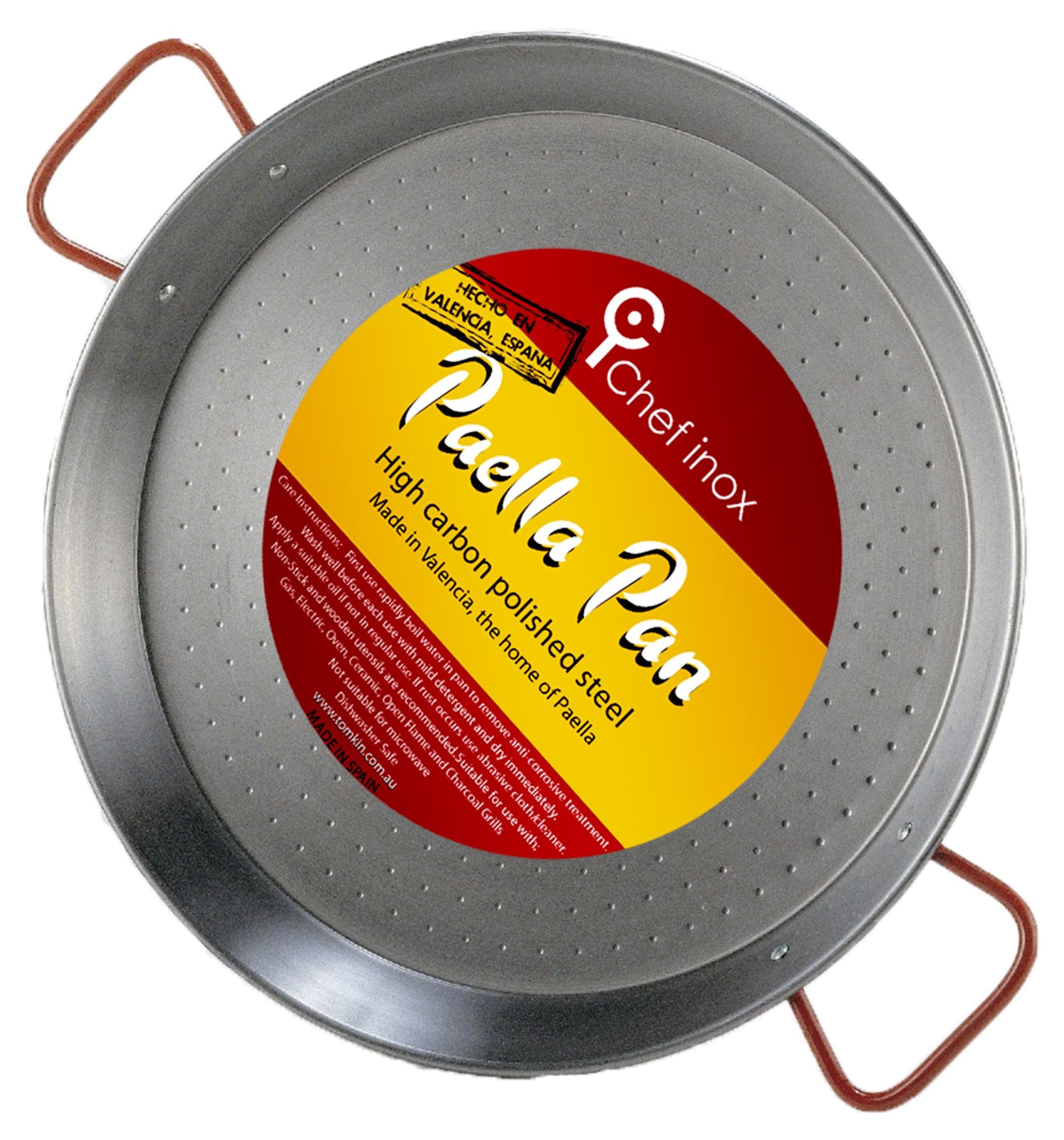 Garcima La Ideal La Ideal_Polished Steel Paella Pan, 30 Cm, 30Cm, Silver/Red