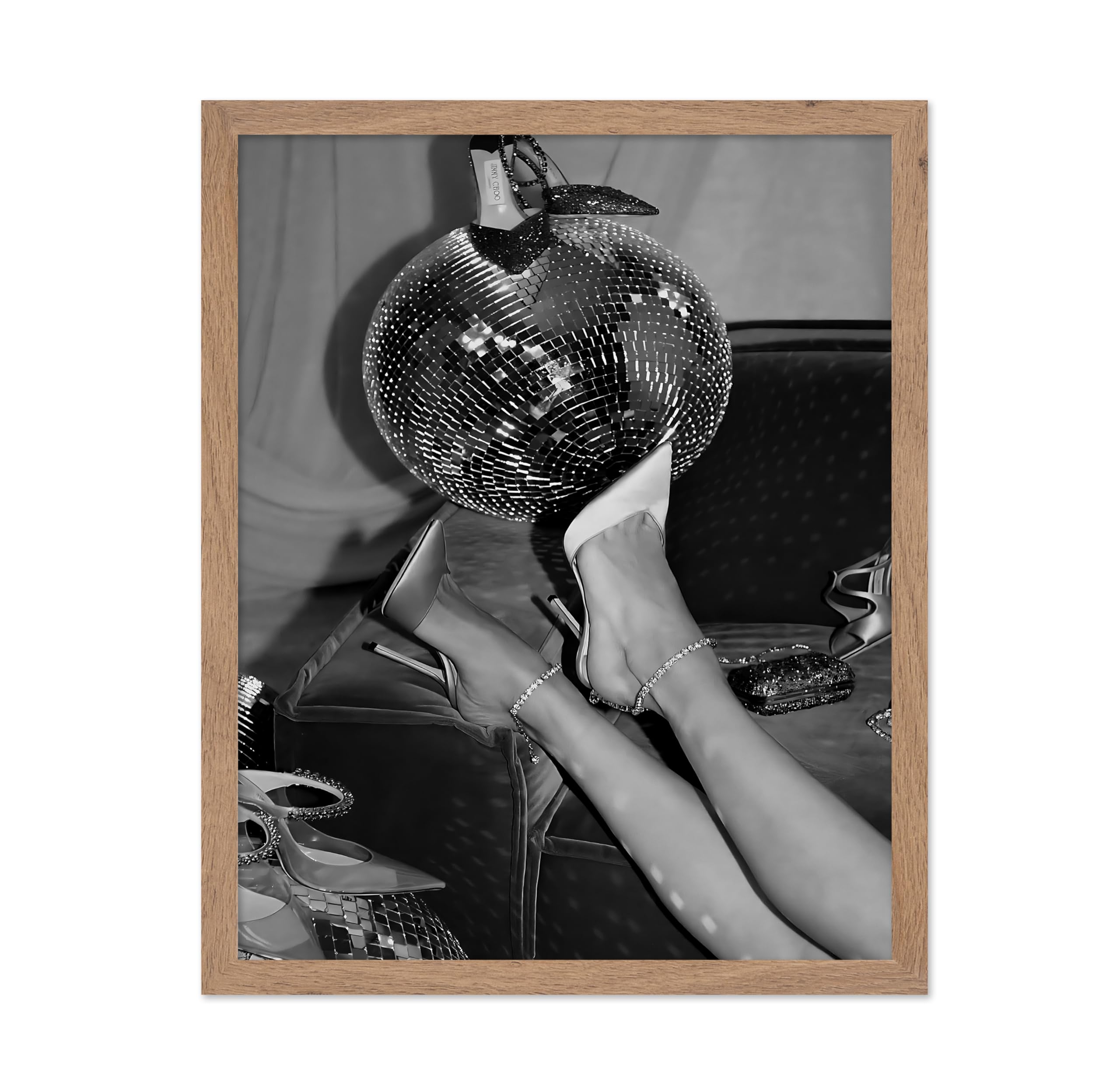 Poster Master High Heels on Disco Ball Poster - Disco Print - Fashion Art - Shoe Art - Photography Art - Black and White Art - M